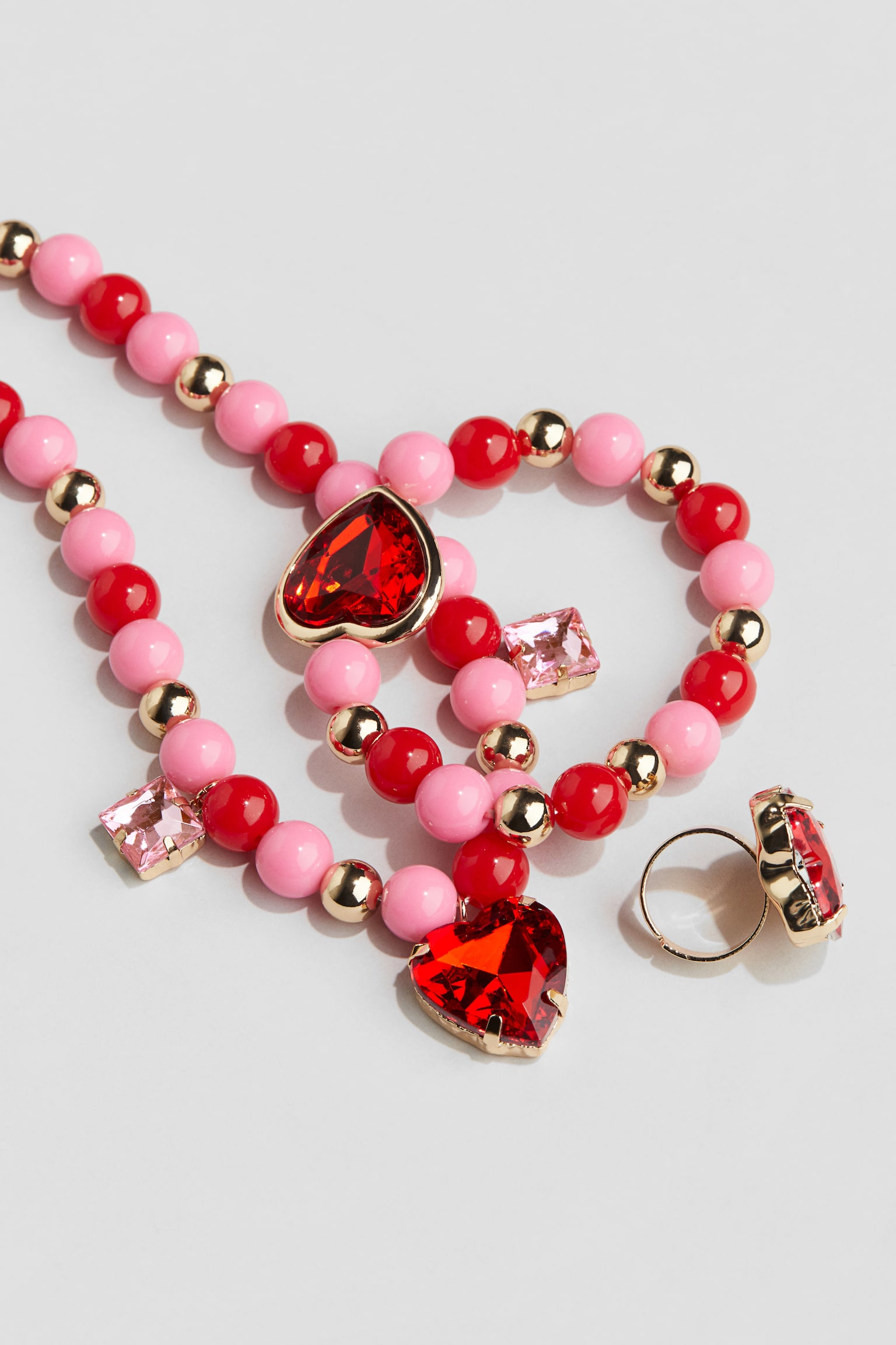 3-piece jewellery set - Red/Hearts - 2