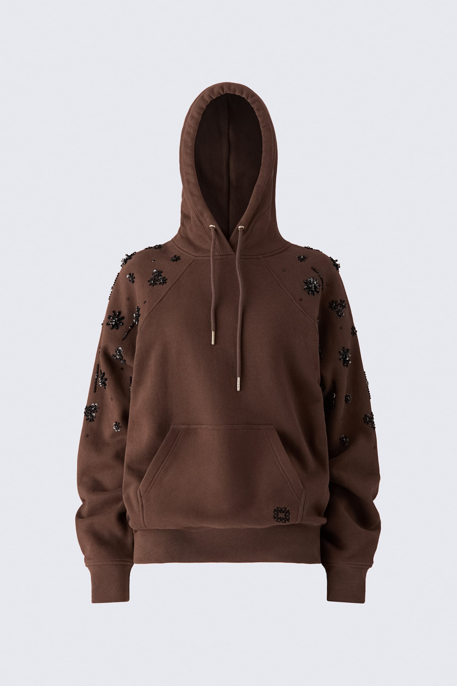Женское худи H&M Embellished Cotton, цвет: Тёмный коричневый / Чёрный — фото 3