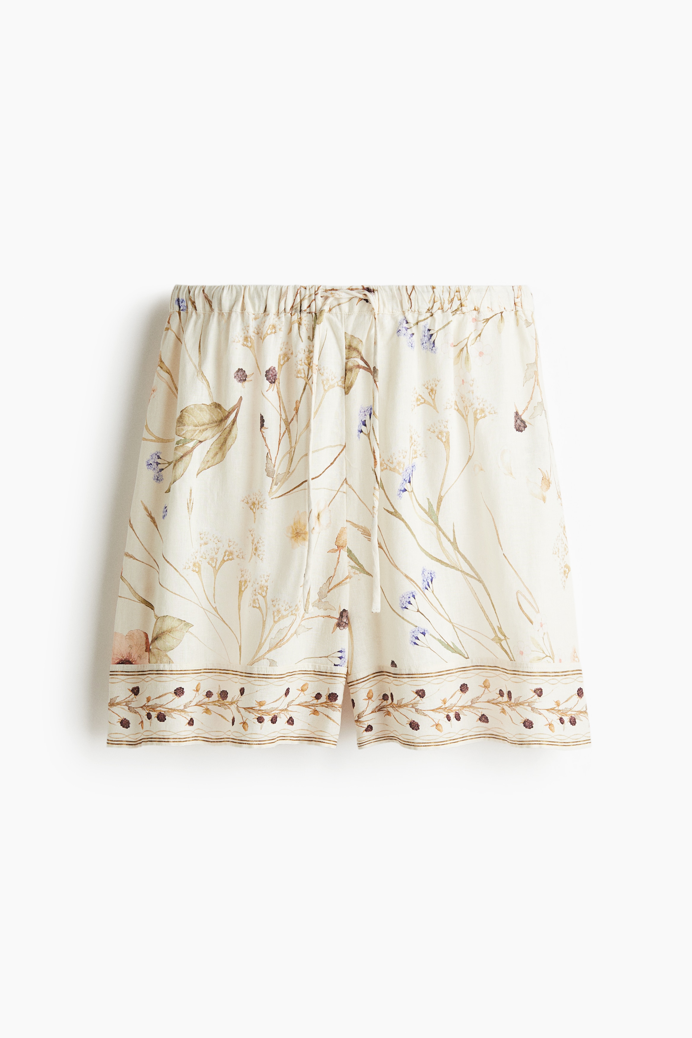 Linen-blend shorts - Light beige/Floral