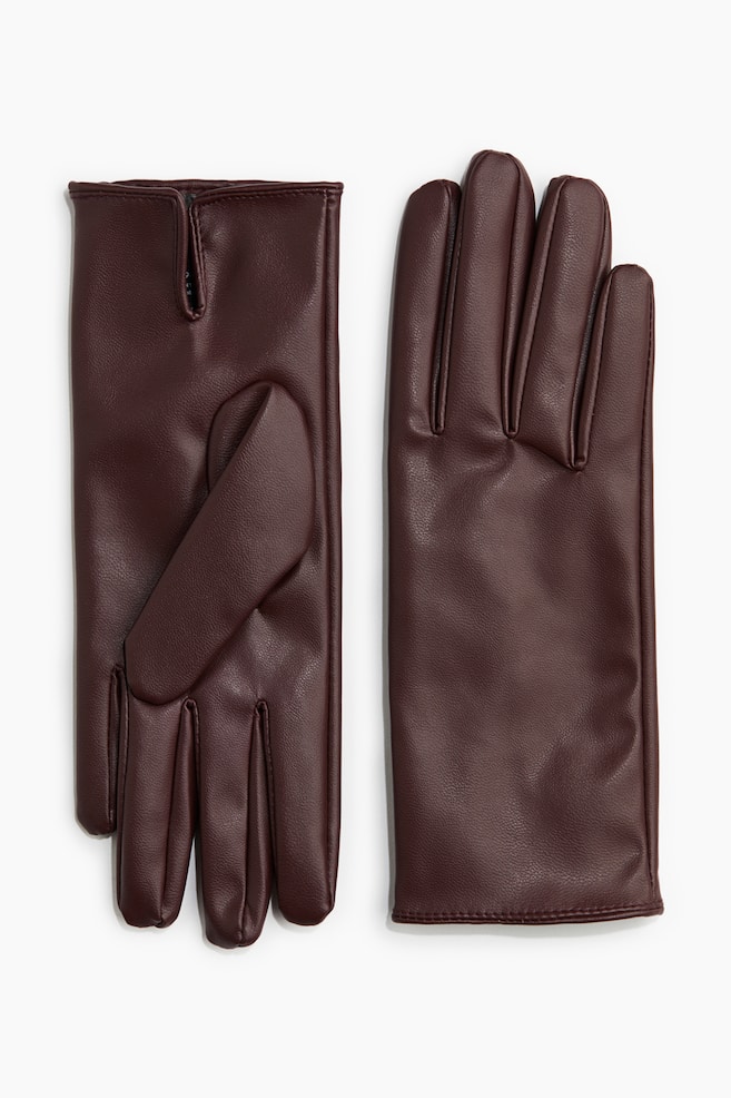 Gants en tissu enduit - Bordeaux/Marron foncé - 1