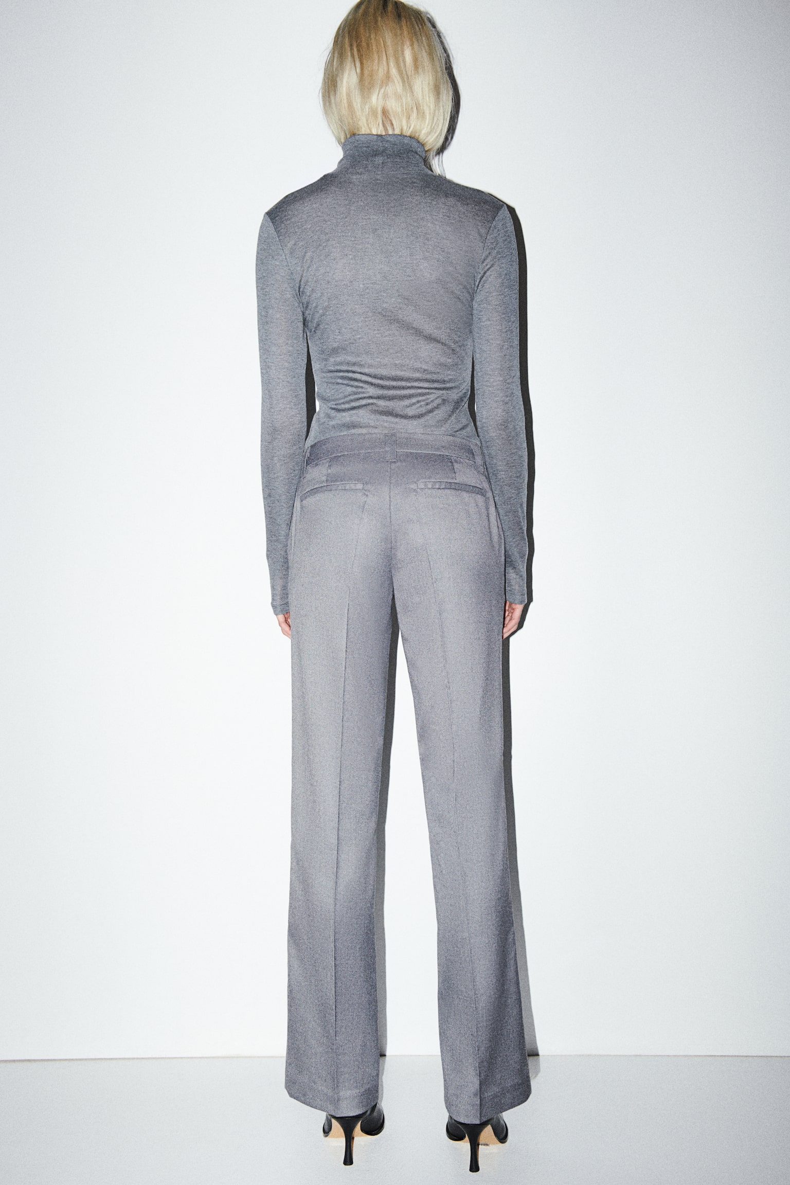 Straight tailored trousers - Grey marl/Black/Beige - 4