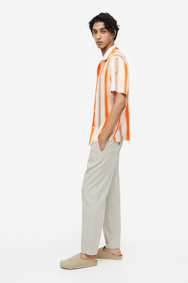 Koszula z krótkim rękawem z lyocellu Regular Fit - Pomarańczowy/Białe paski - 7