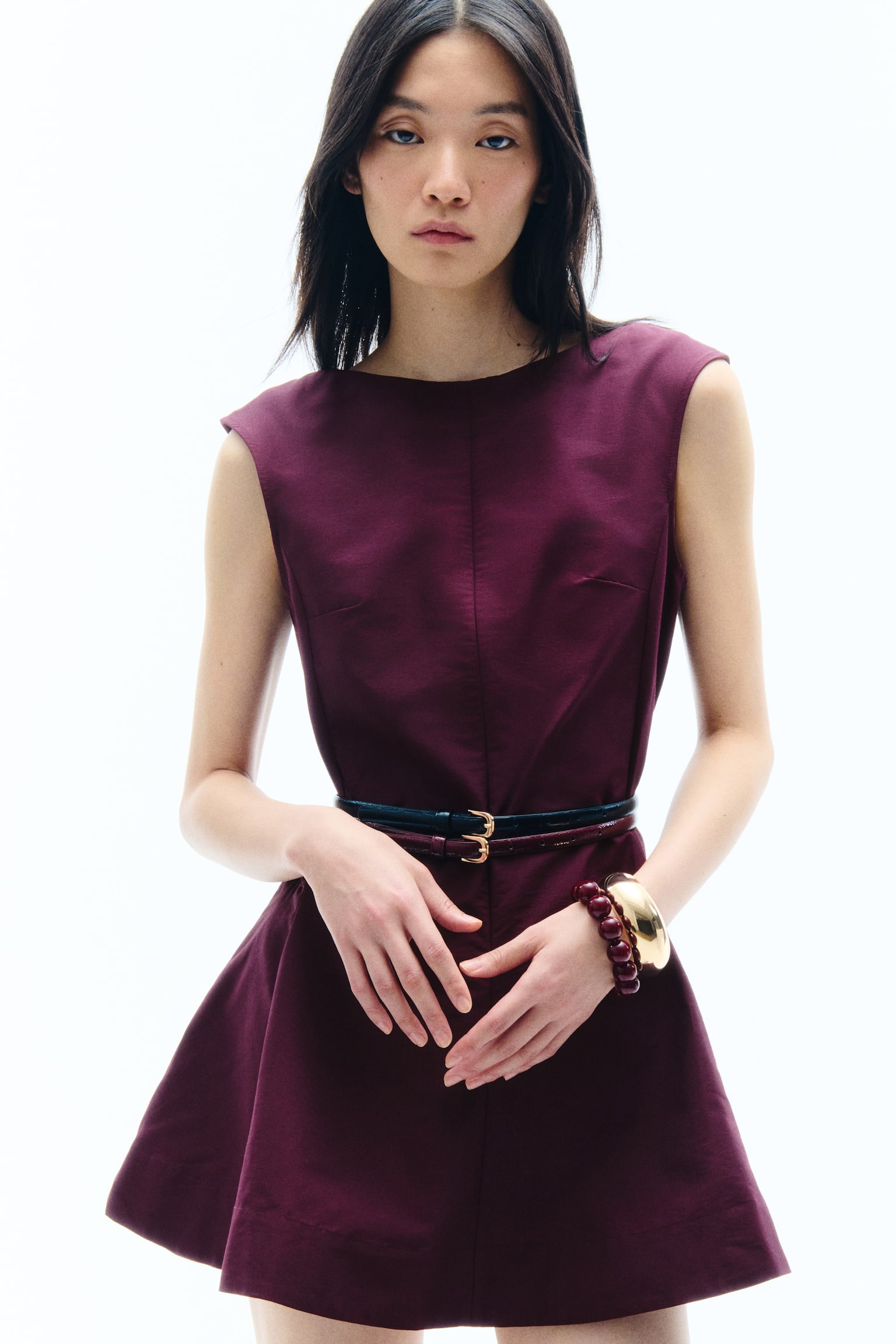 Flared-skirt dress - Plum/Red - 4