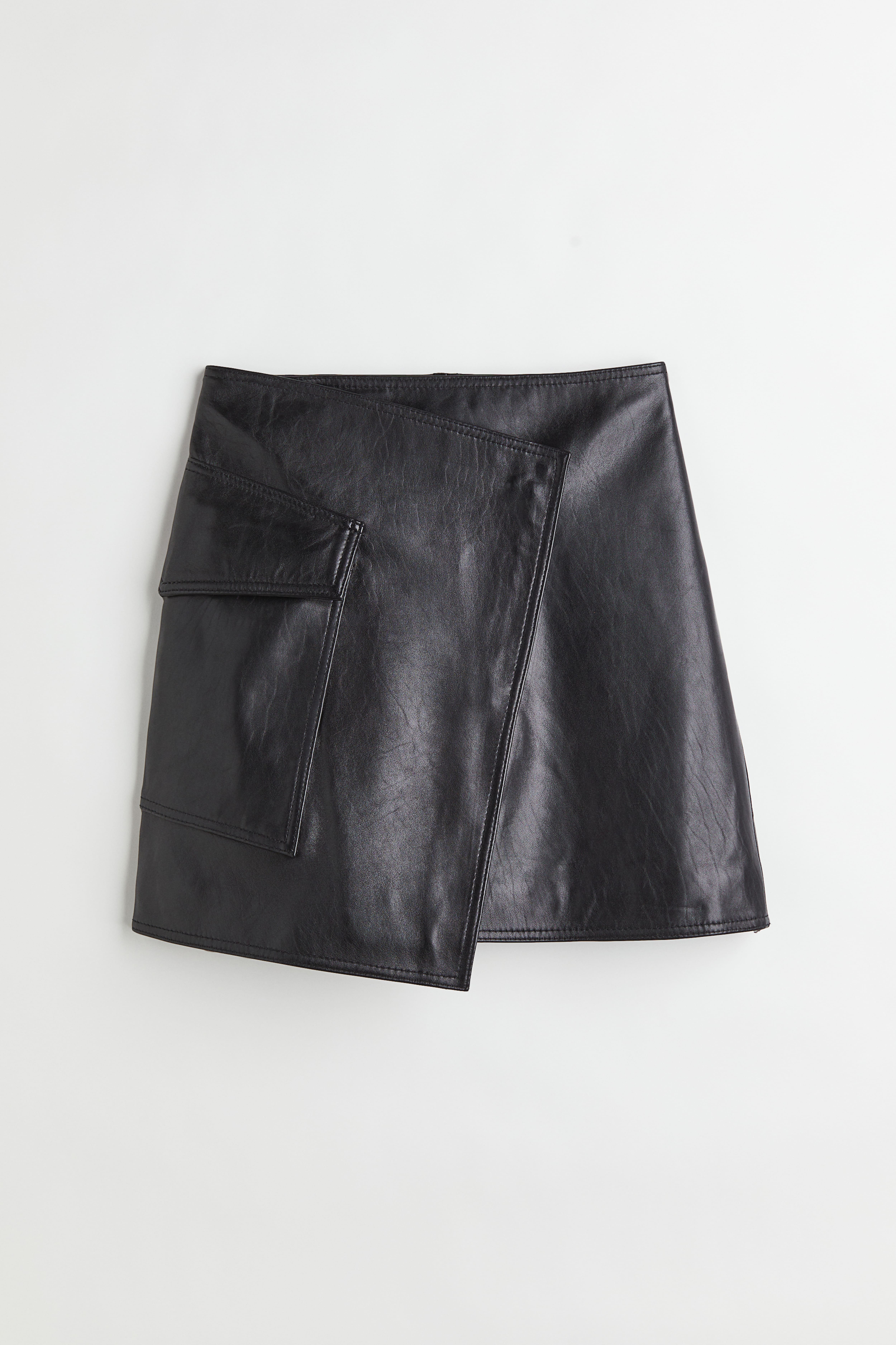 Jupe portefeuille en cuir Noir FEMME H M CH