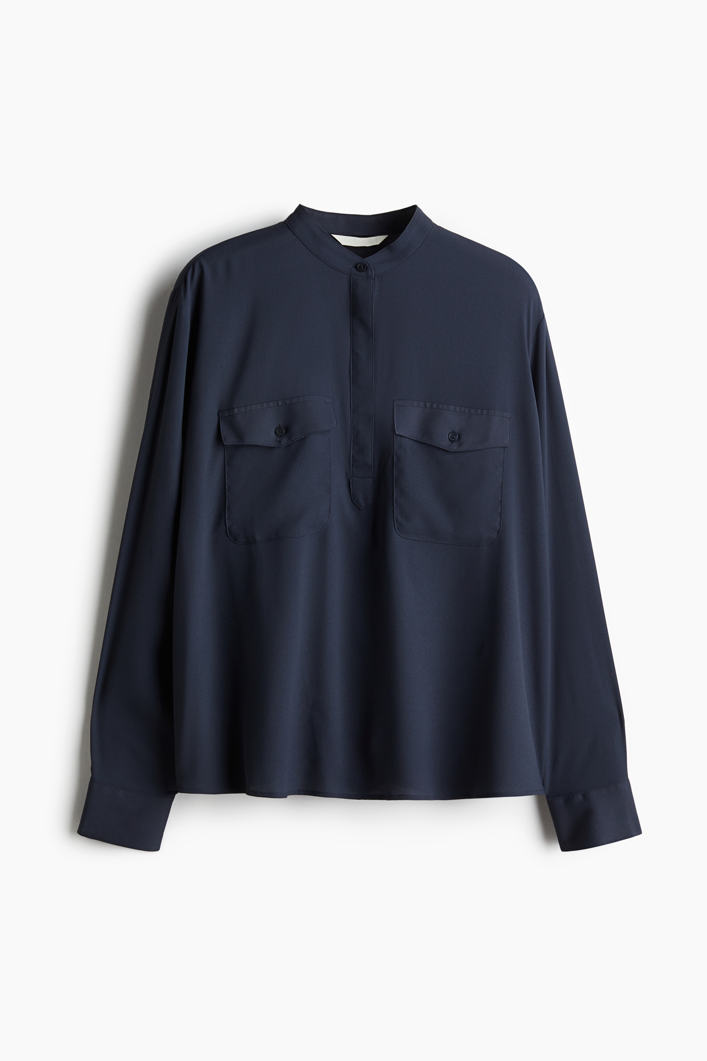 Band-collar blouse - Navy blue - Ladies | H&M IN