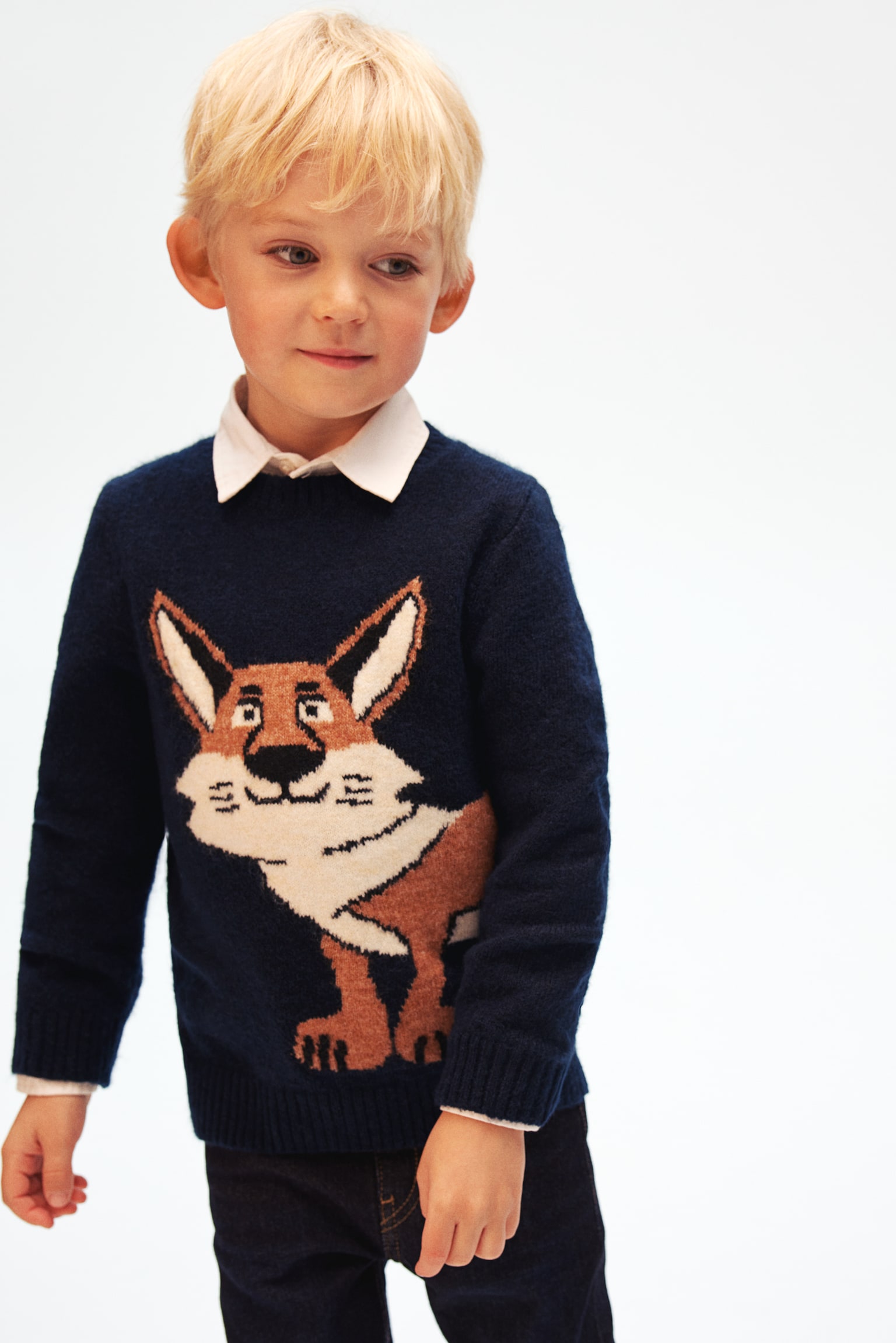 Jacquard-knit jumper - Navy blue/Fox/Green/Christmas tree/Light beige/Reindeer/Brown/Bear - 2