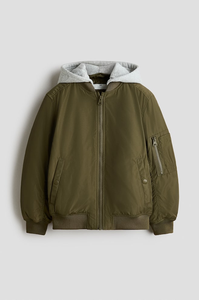 Hooded bomber jacket - Dark khaki green/Black - 1