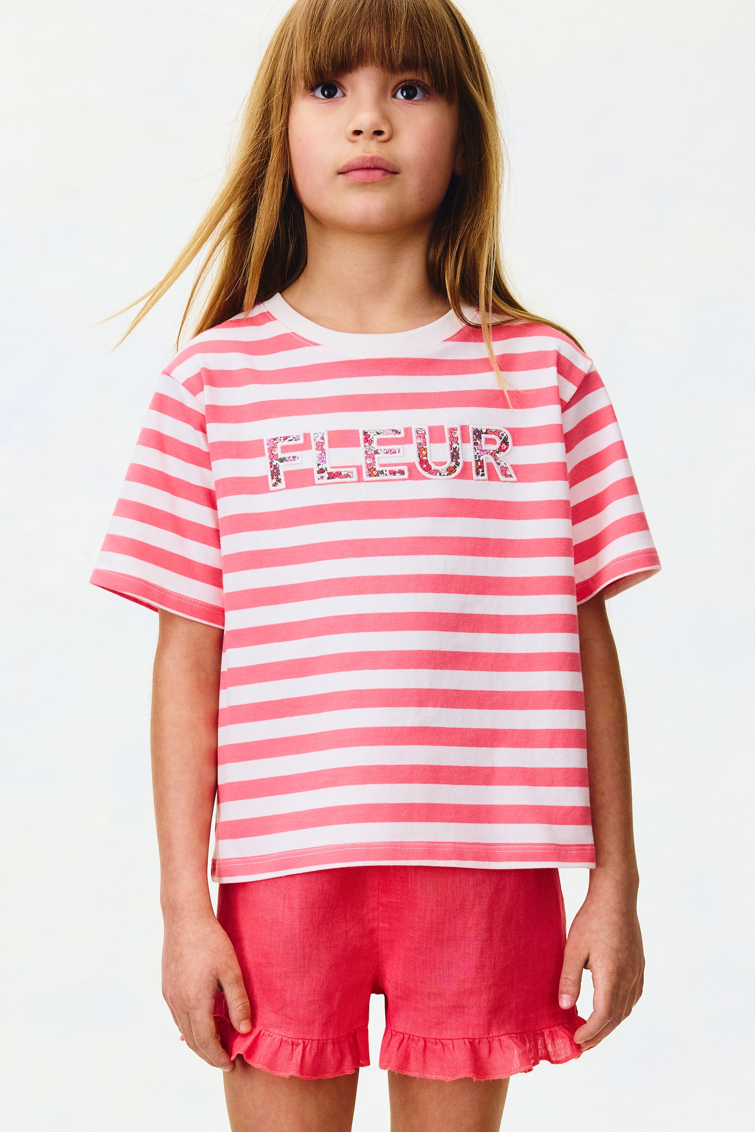 T-shirt i bomuld med applikationer - Hindbærrosa/Fleur - 3