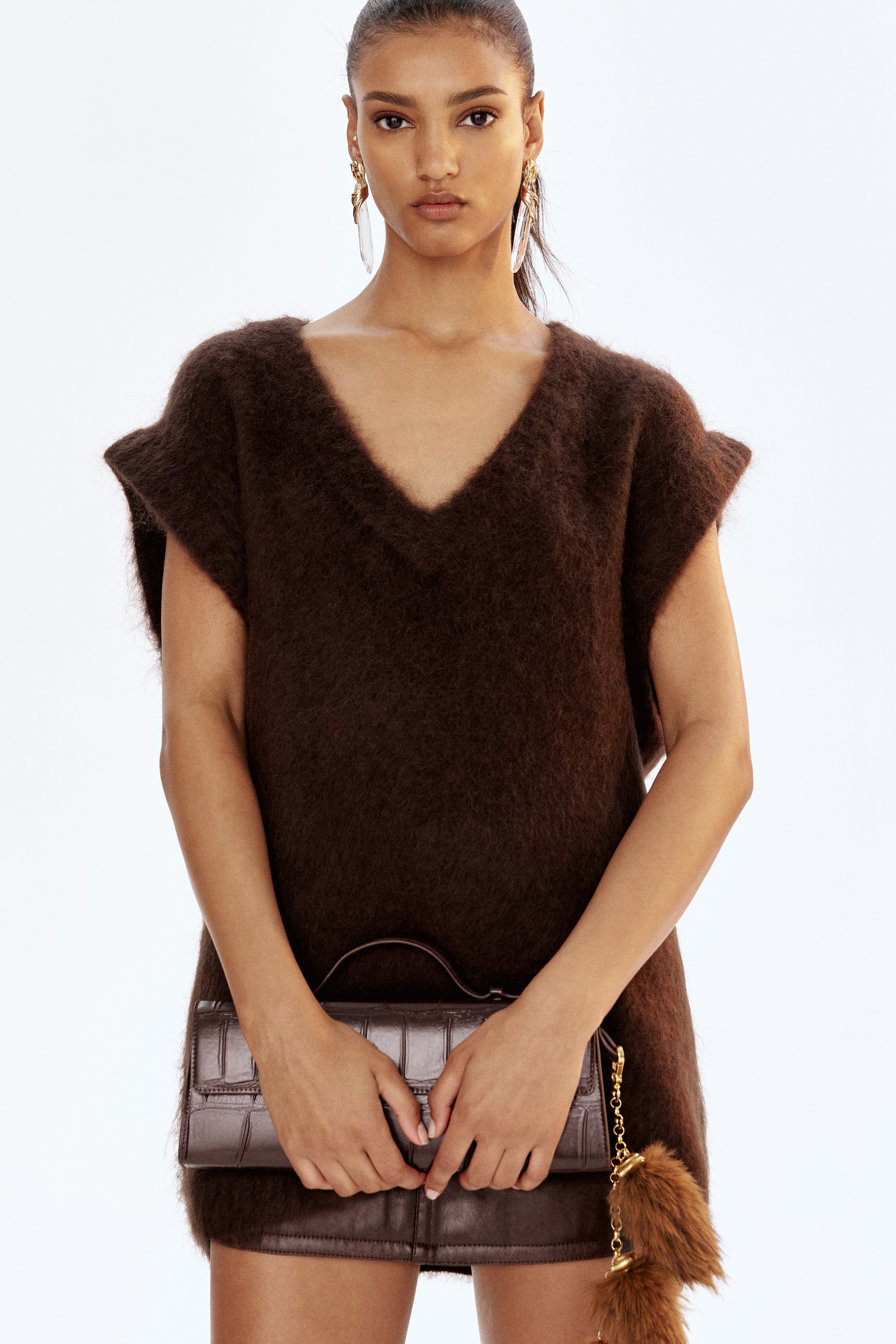  A/W 2025完売‼️モヘアブレンドプルオーバーベストXS モヘアブレンドプルオーバーベスト - ダークブラウン - レディース