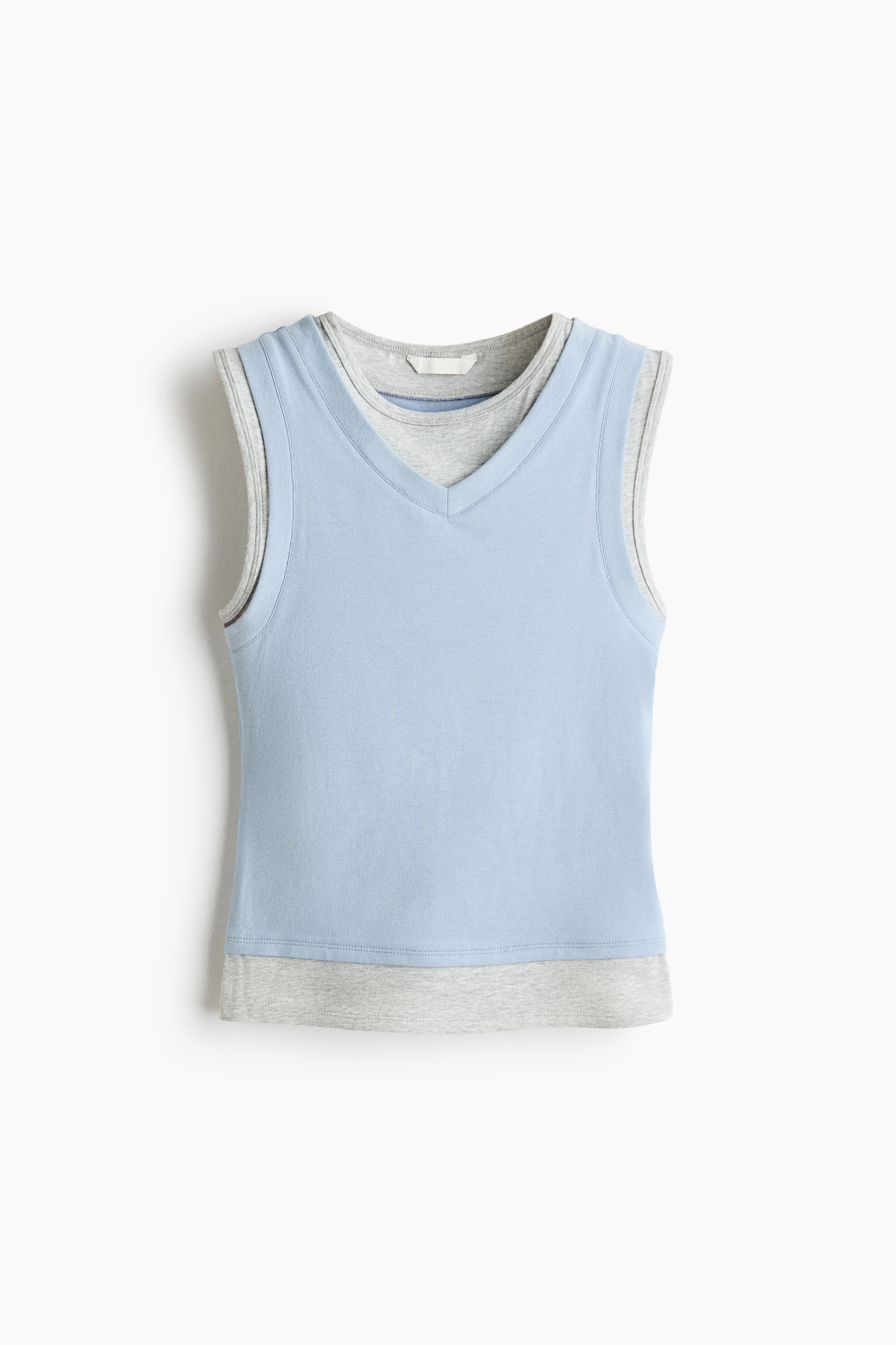 Layered Cotton Top - Light blue/light gray melange/Navy blue/cream