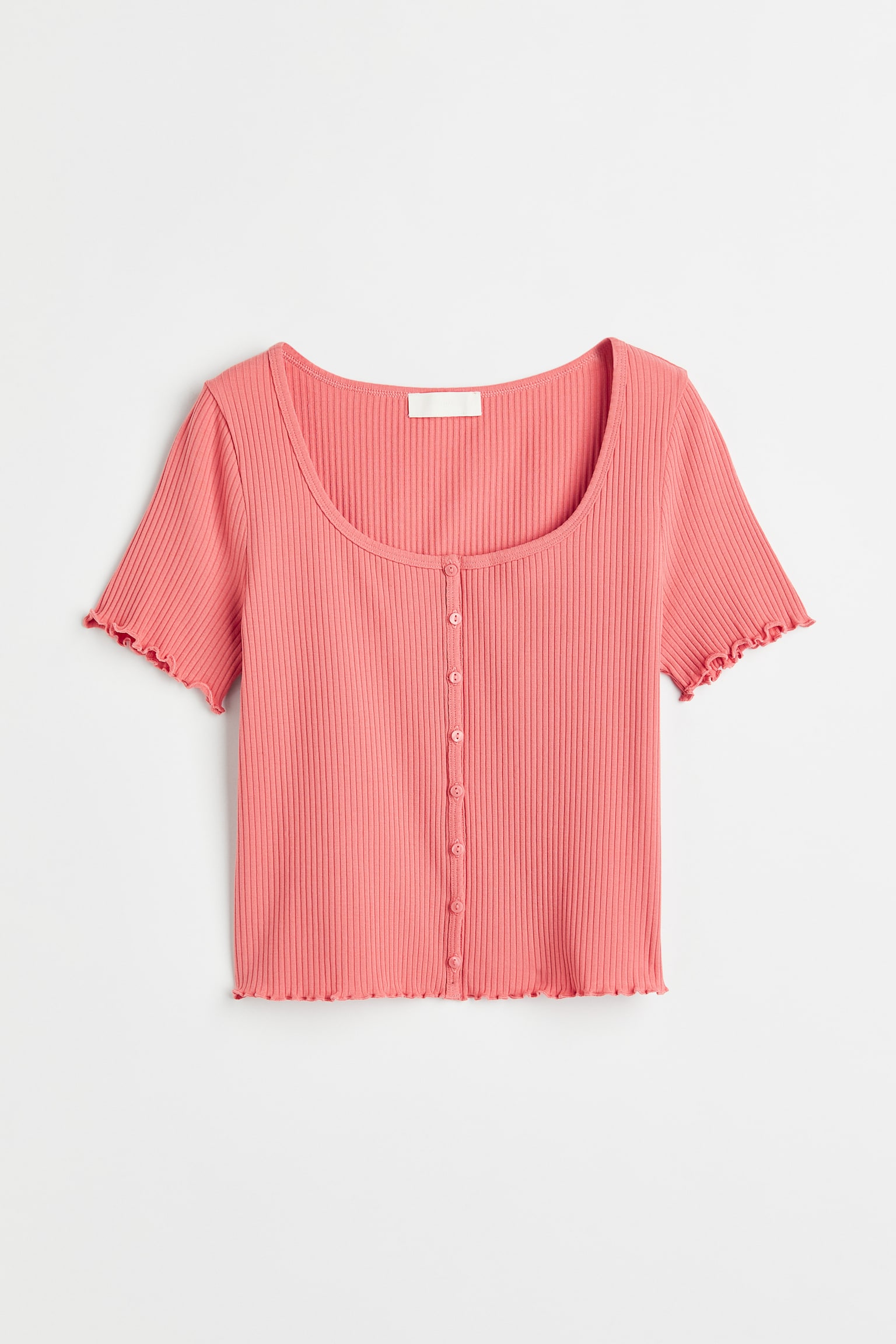 Button Front Rib Top - Coral/Cream/White/Floral/Yellow/Cerise - 1