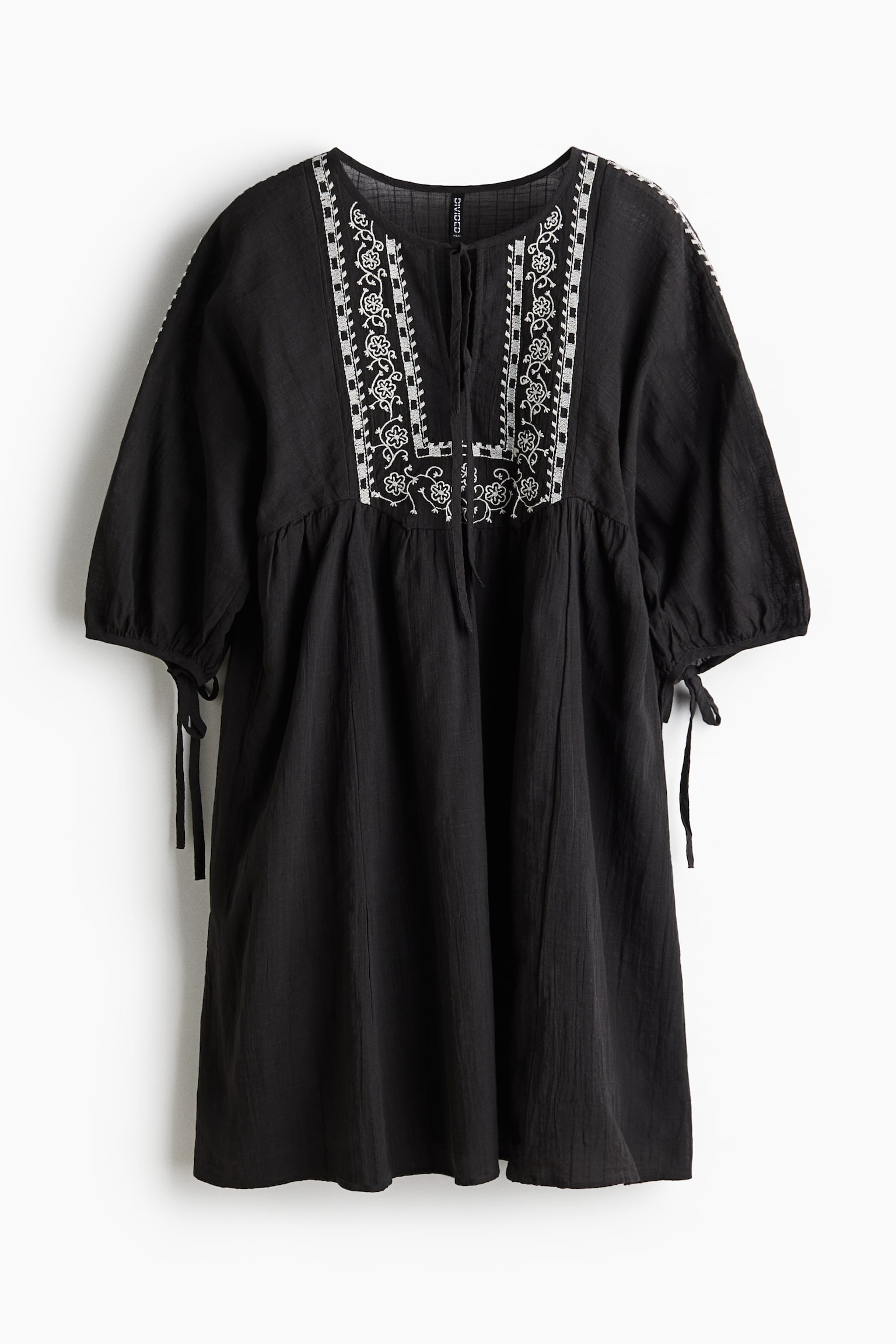 Embroidered tunic dress - Dark grey/Flowers/Dark brown/Flowers - 2