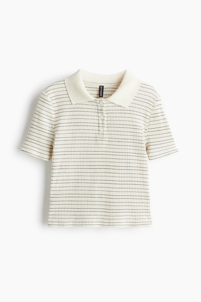 Rib-knit polo shirt - Cream/Striped - 1