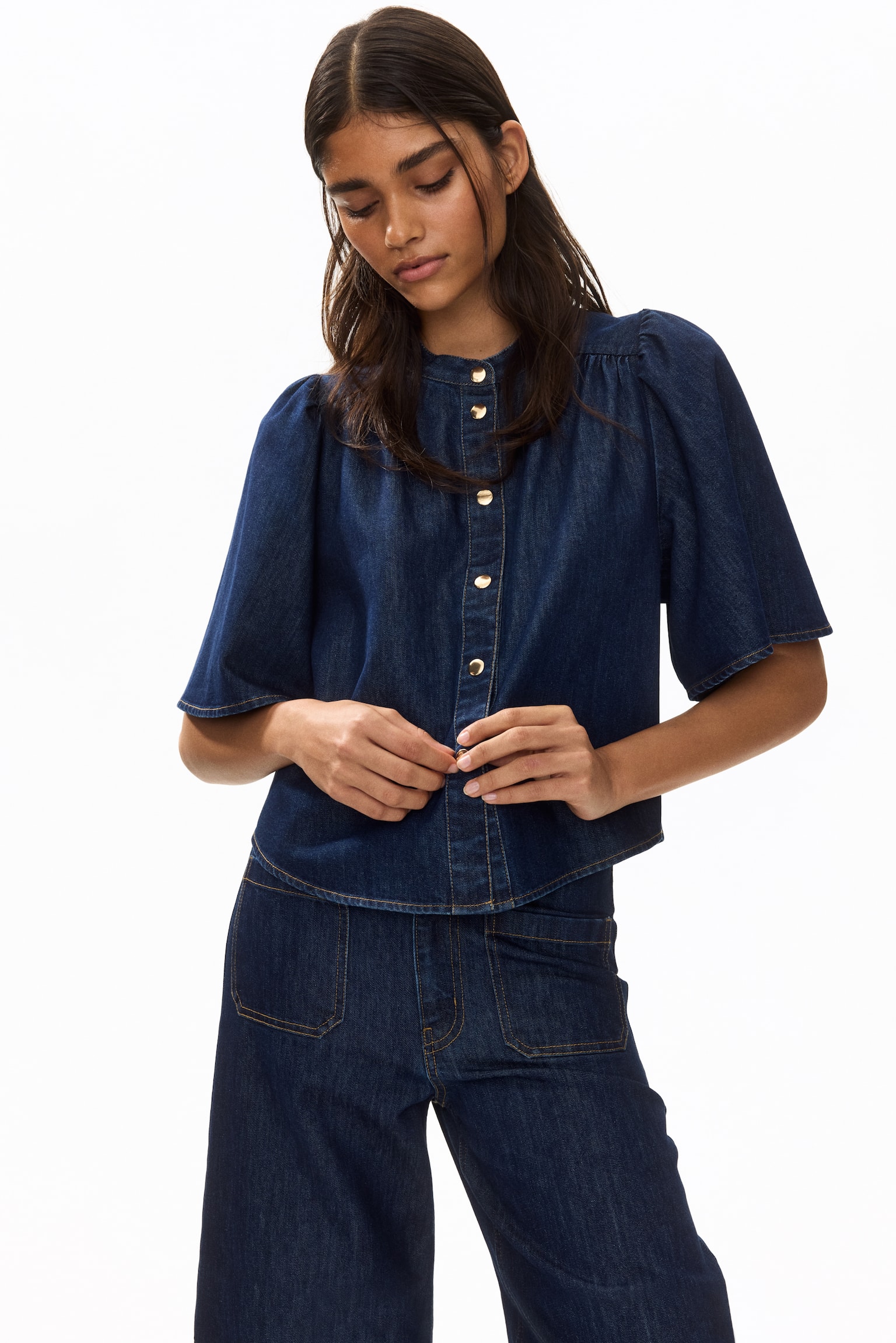Denim blouse - Dark denim blue - 1