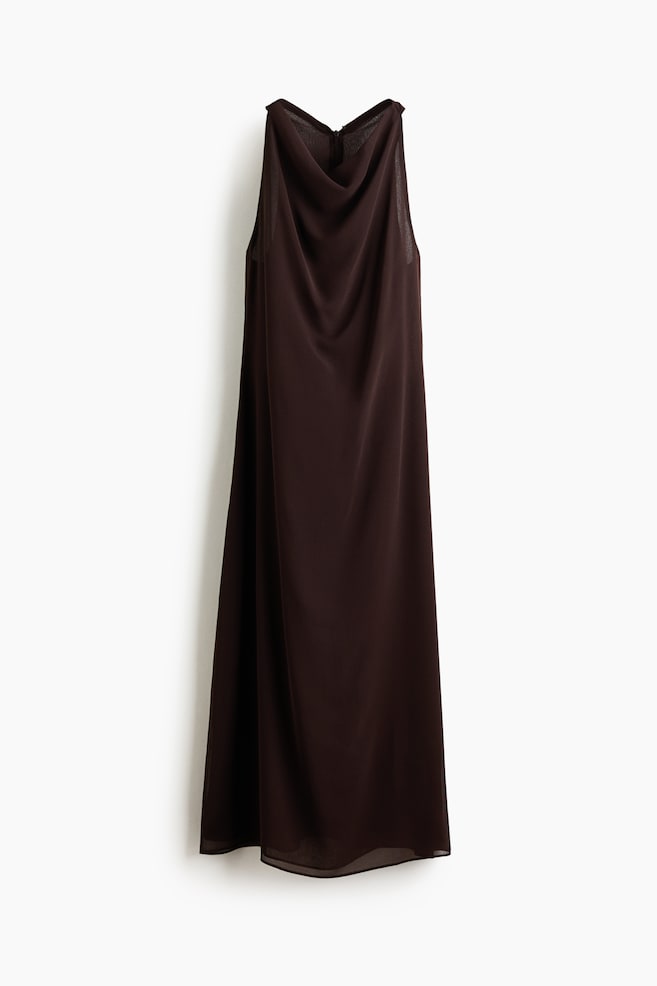 Sleeveless Cowl-Neck Dress - Dark brown/Light beige/patterned - 1