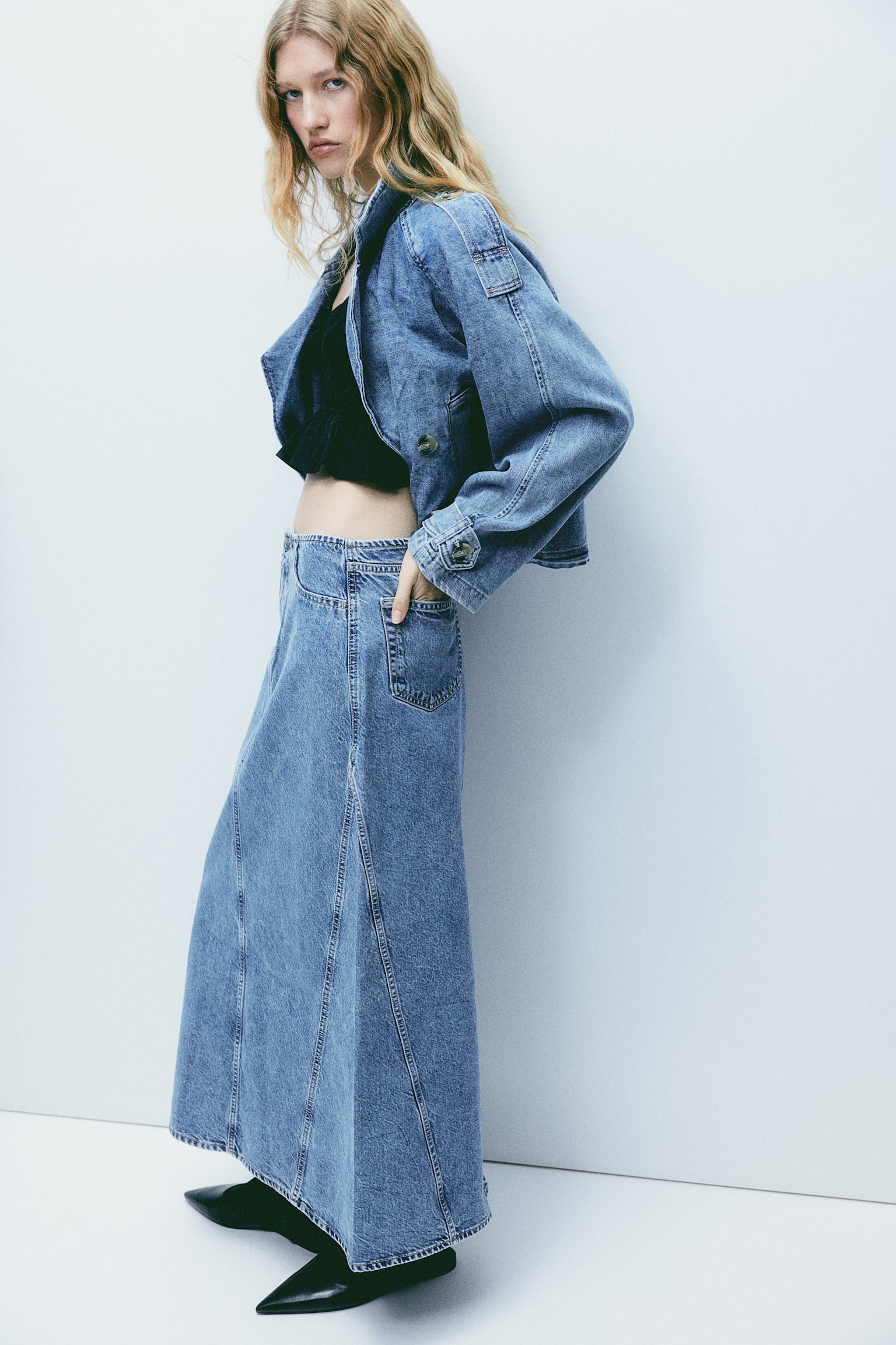 Denim Maxi Skirt - Light denim blue/Black - 1