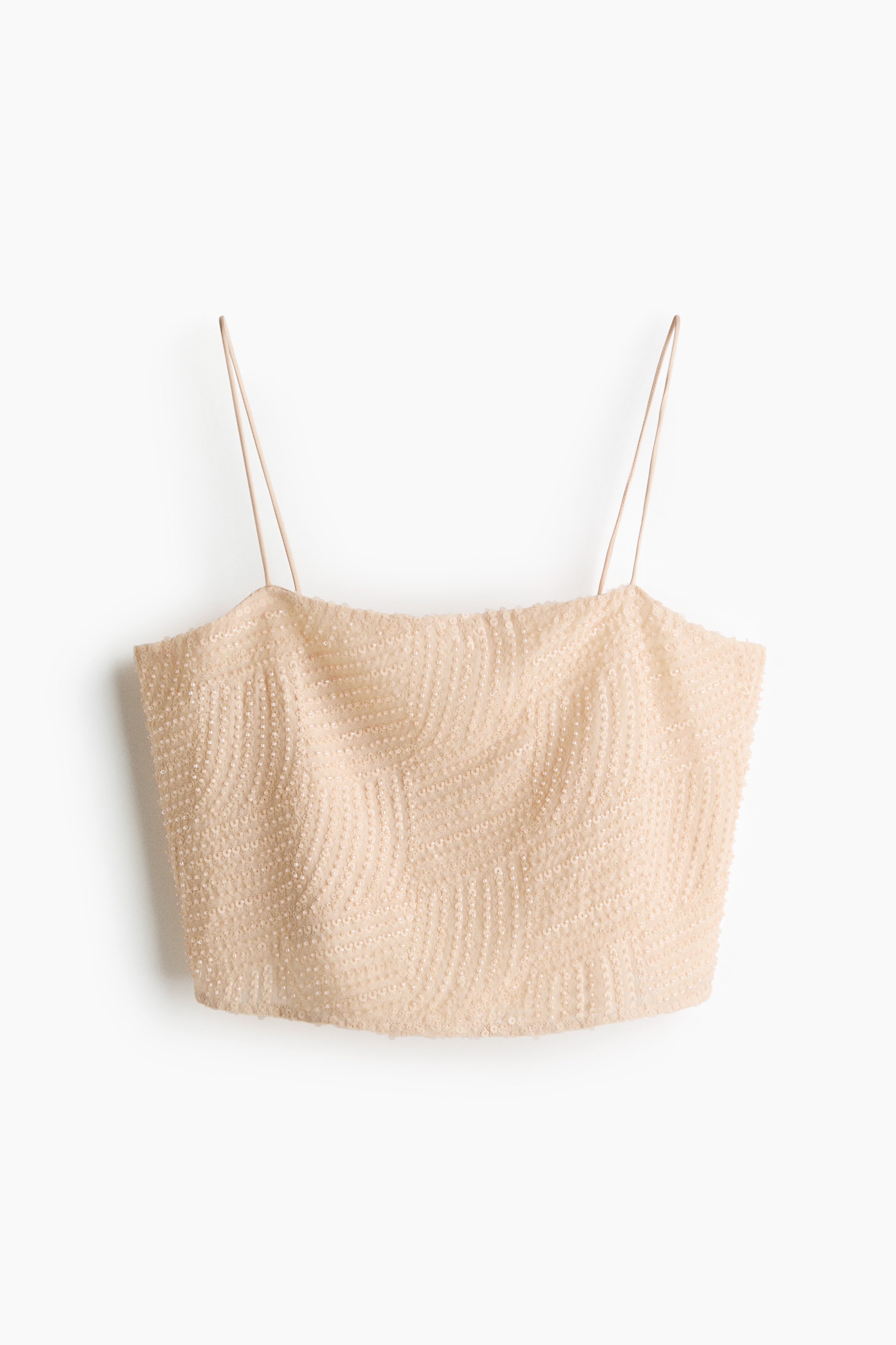 Decorative Detail Cropped Top - Light beige/White