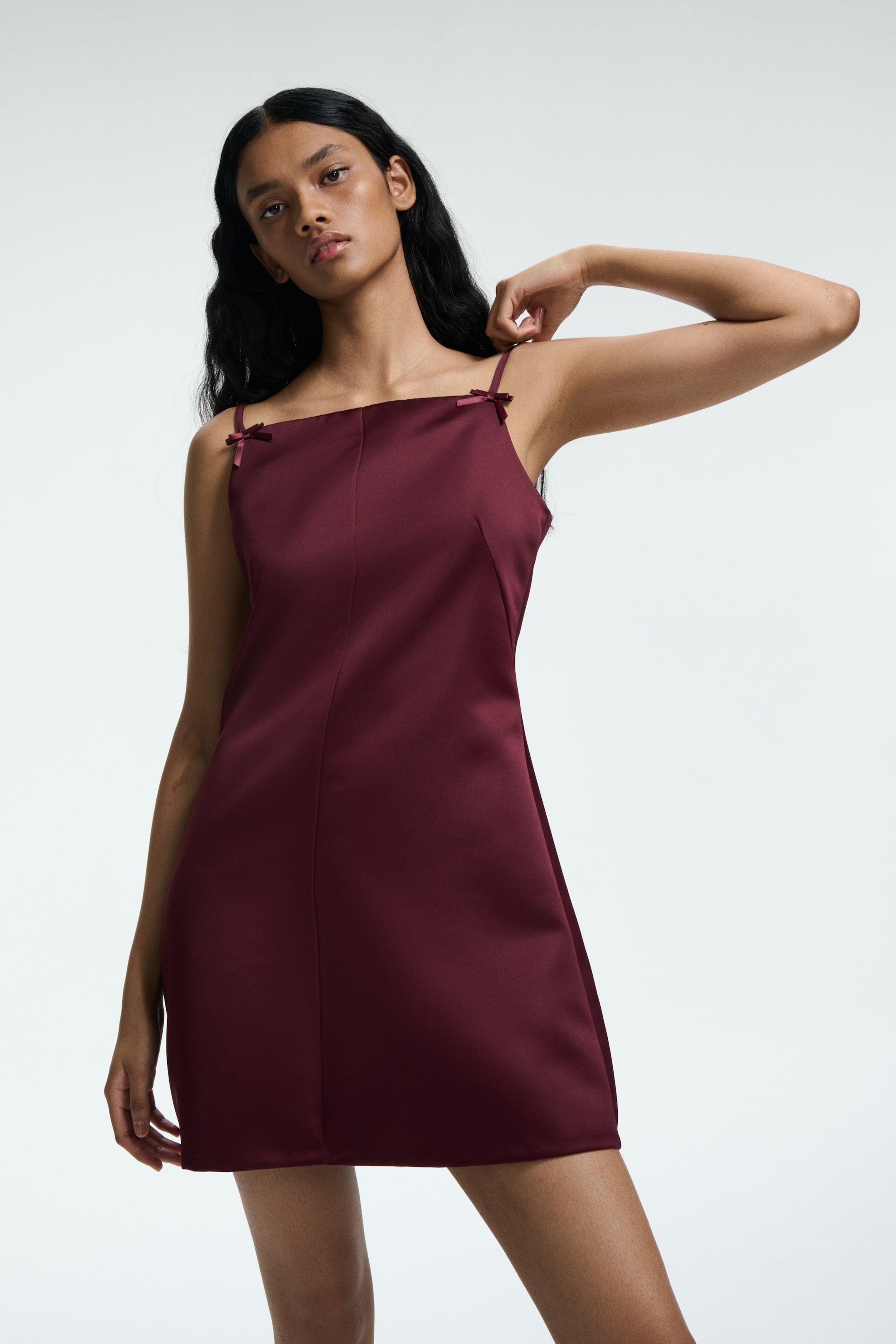 View larger image: Satin Strappy Dress - Burgundy - Ladies | H&M US 2