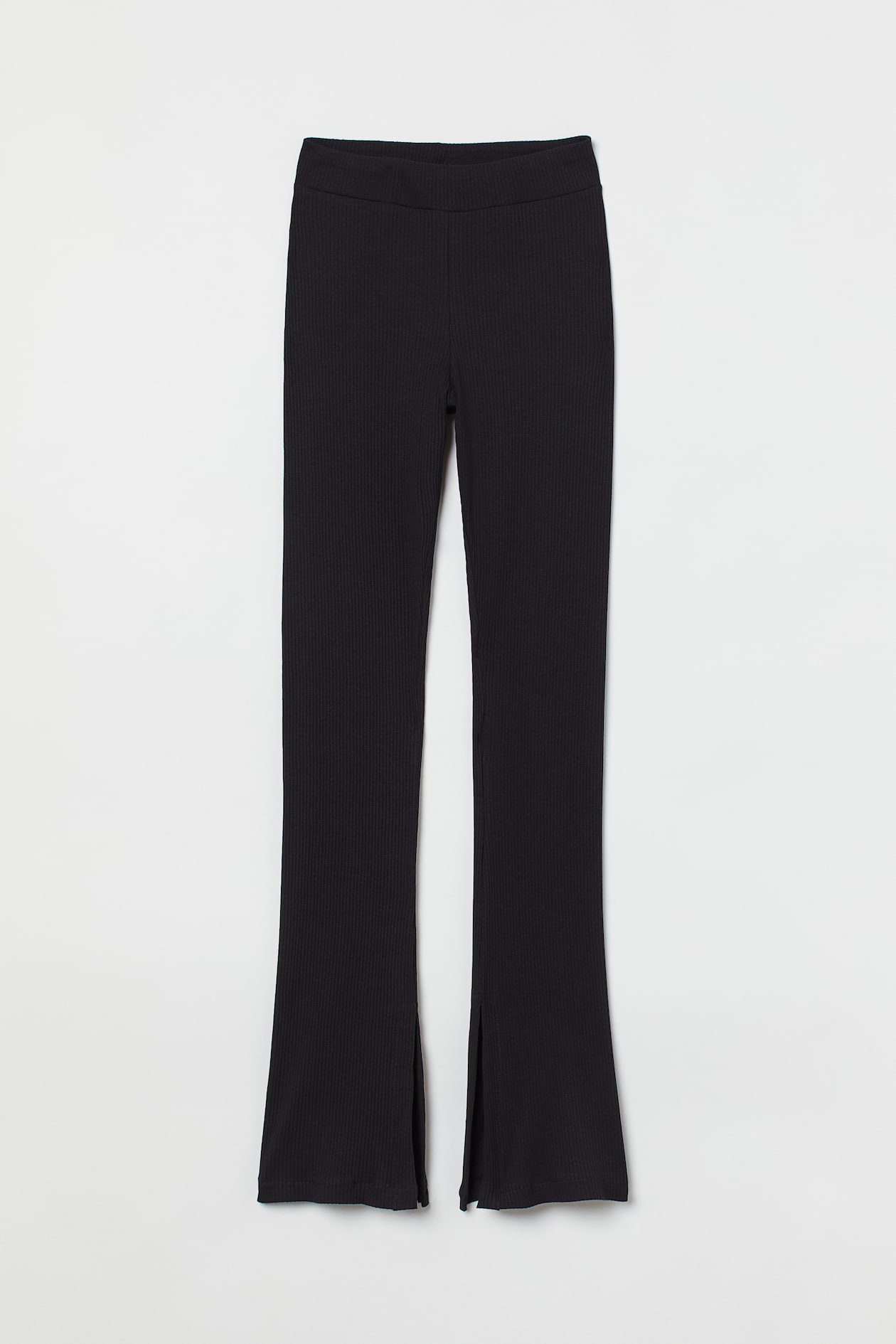 Flared Slit-detail Leggings - High waist - Long - Black/ribbed - Ladies ...