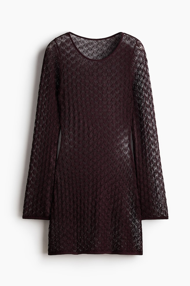 Shimmery Pointelle-Knit Top - Plum red/Black - 1