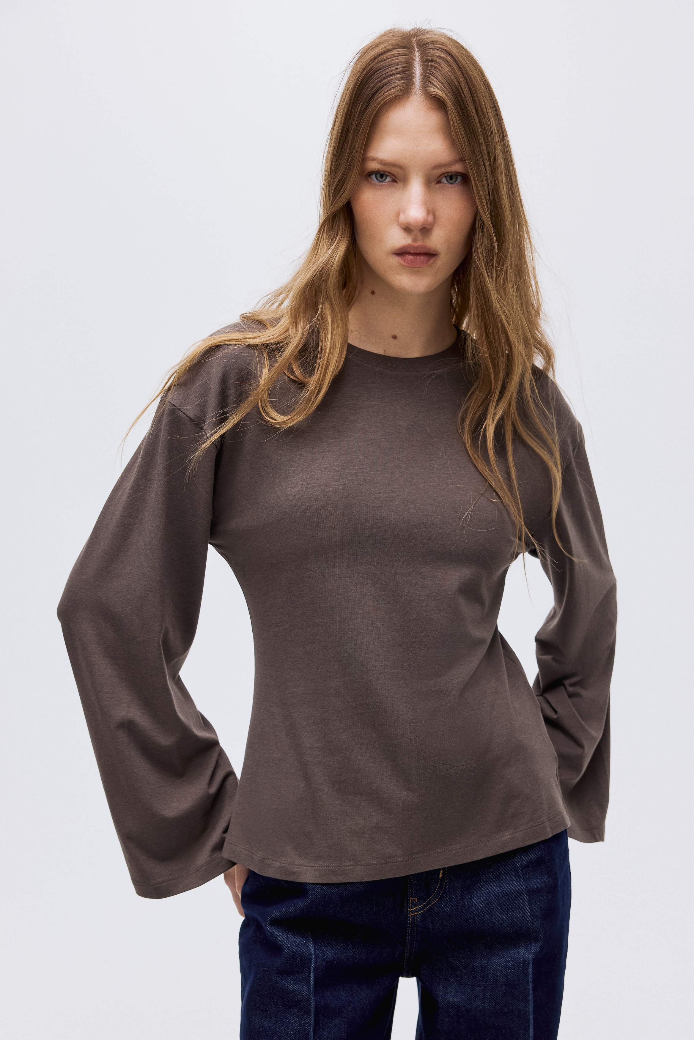 Ladies - Dark dusty brown Long-sleeved top - Size: M  - H&M