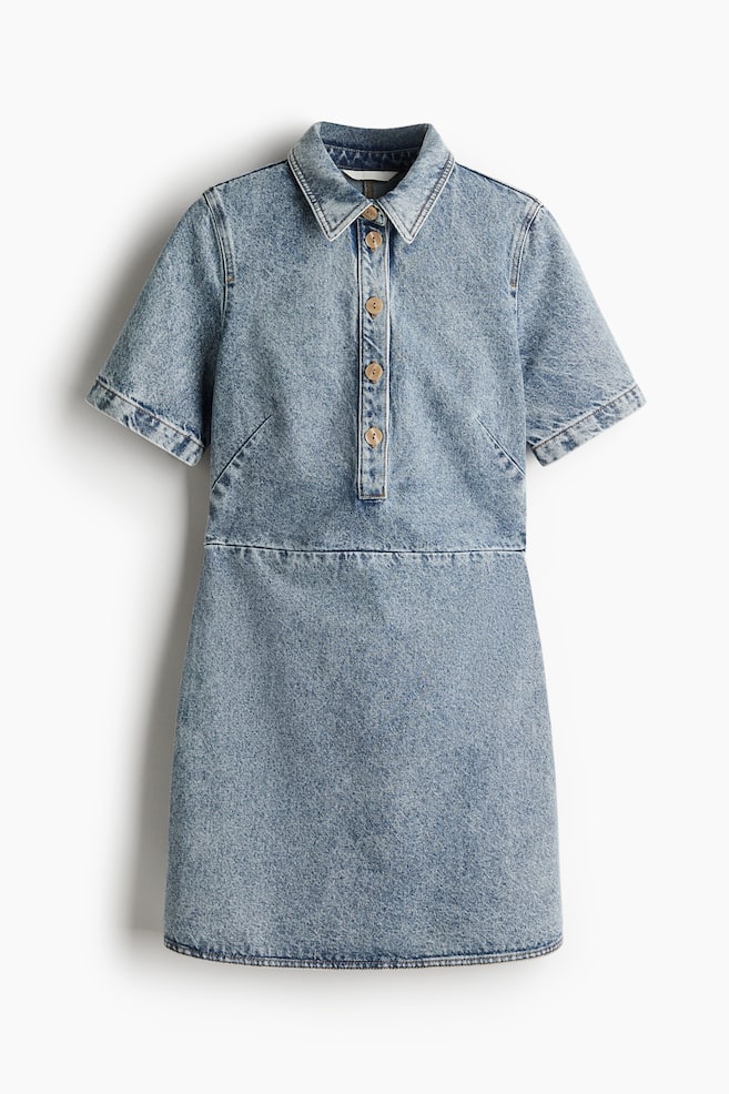 Collared denim dress - Denim blue/White - 1