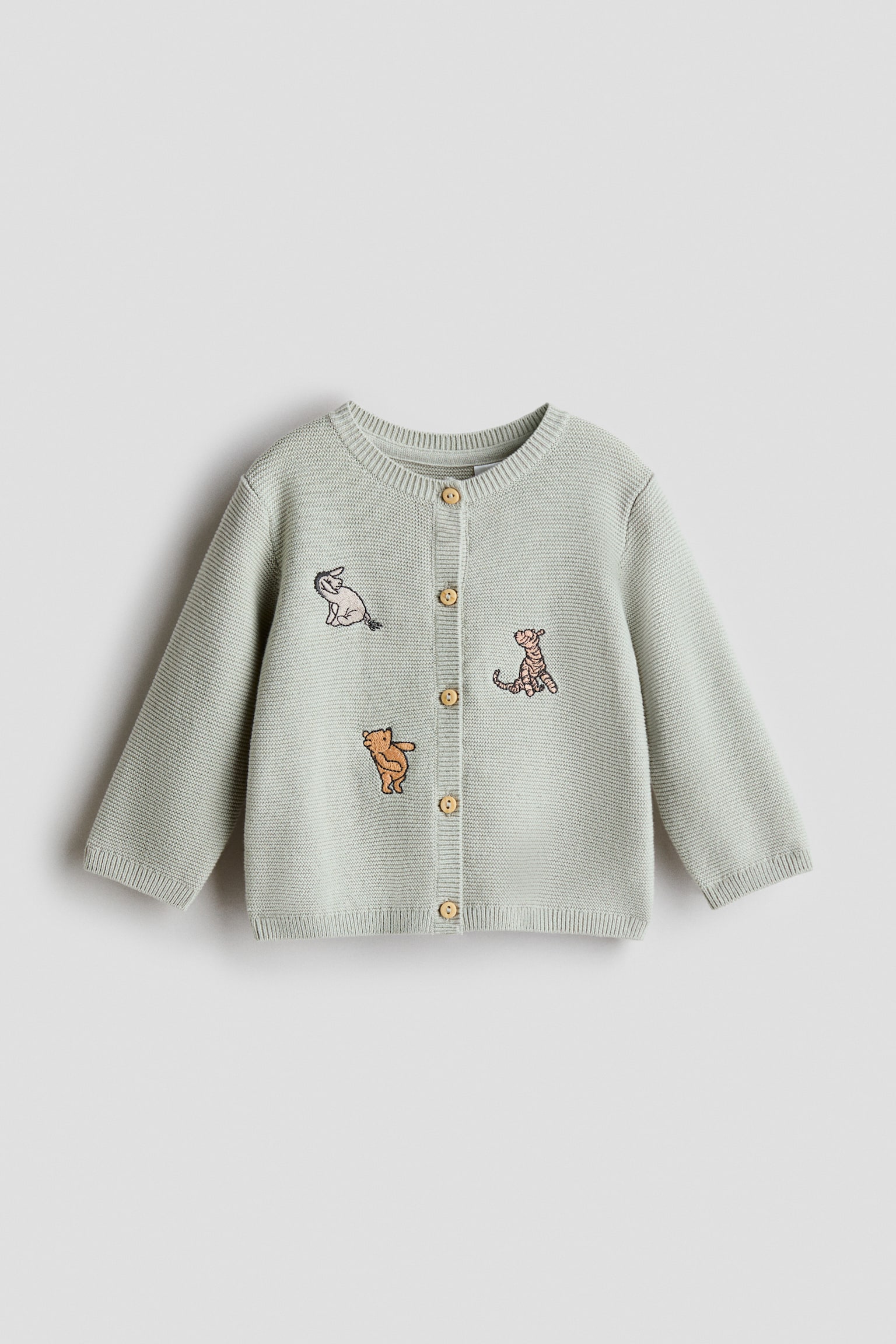 Appliquéd cotton cardigan - Light green/Winnie the Pooh