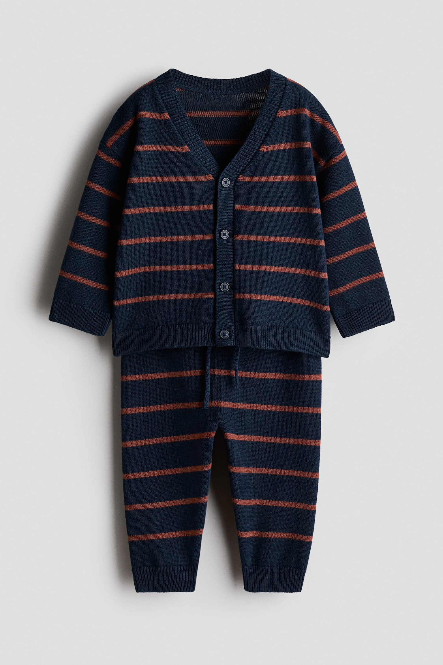 2-piece cotton-knit set - Navy blue/Brown striped/Green/Striped/Beige/Blue striped