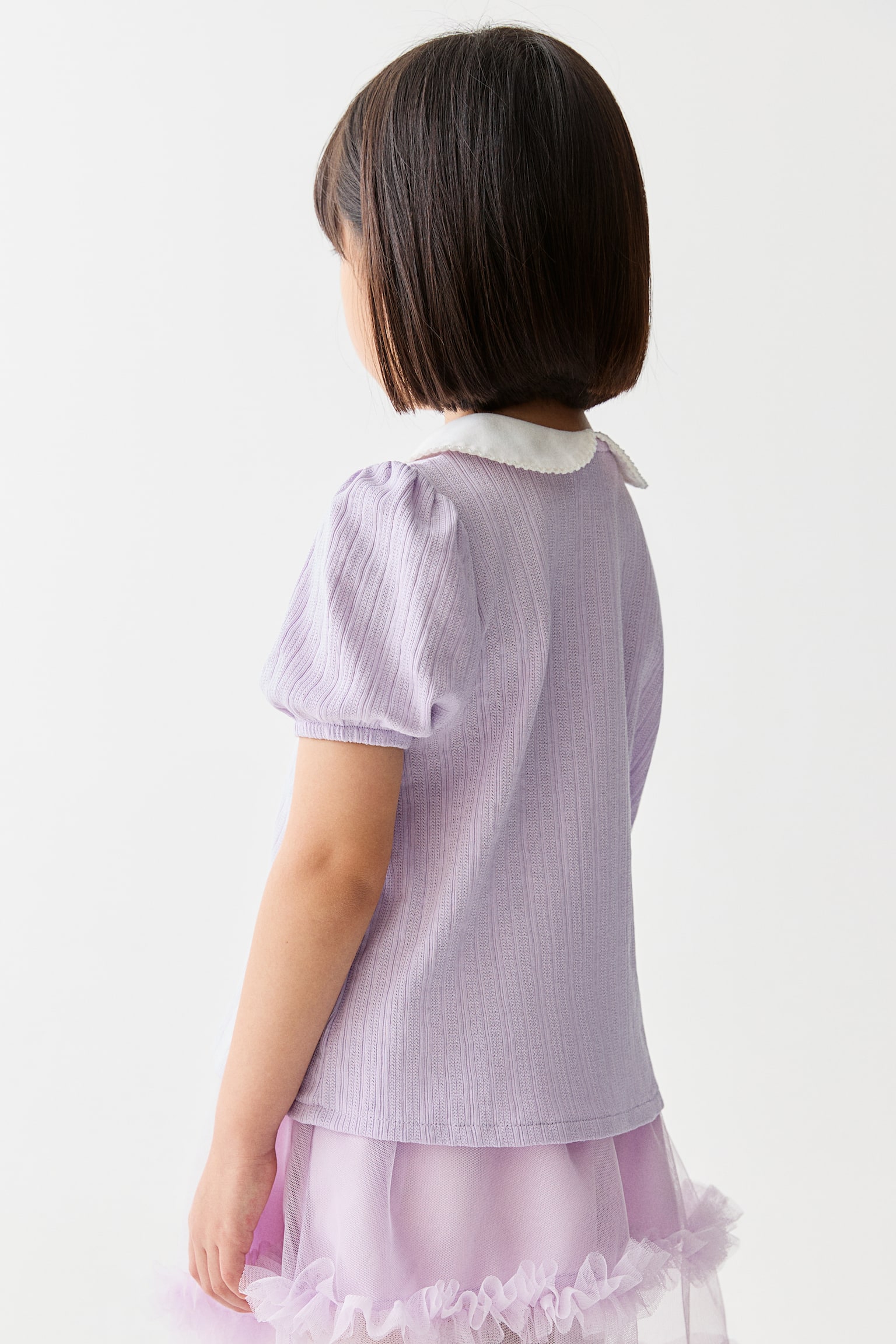 Short-sleeved pointelle blouse - Màu tím nhạt/Màu trắng - 4