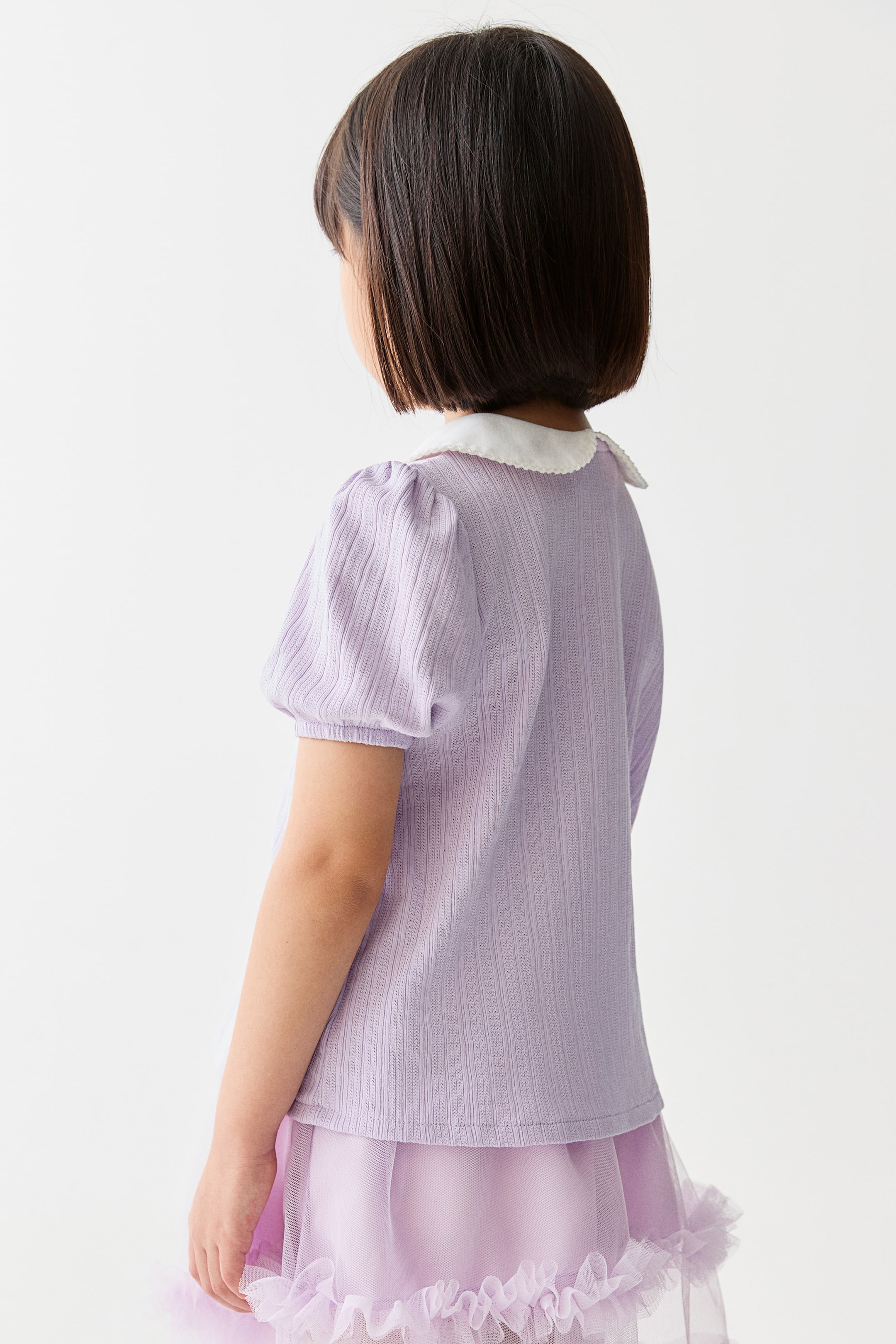 View larger image: Short-sleeved pointelle blouse - Light purple - Kids | H&M SG 4