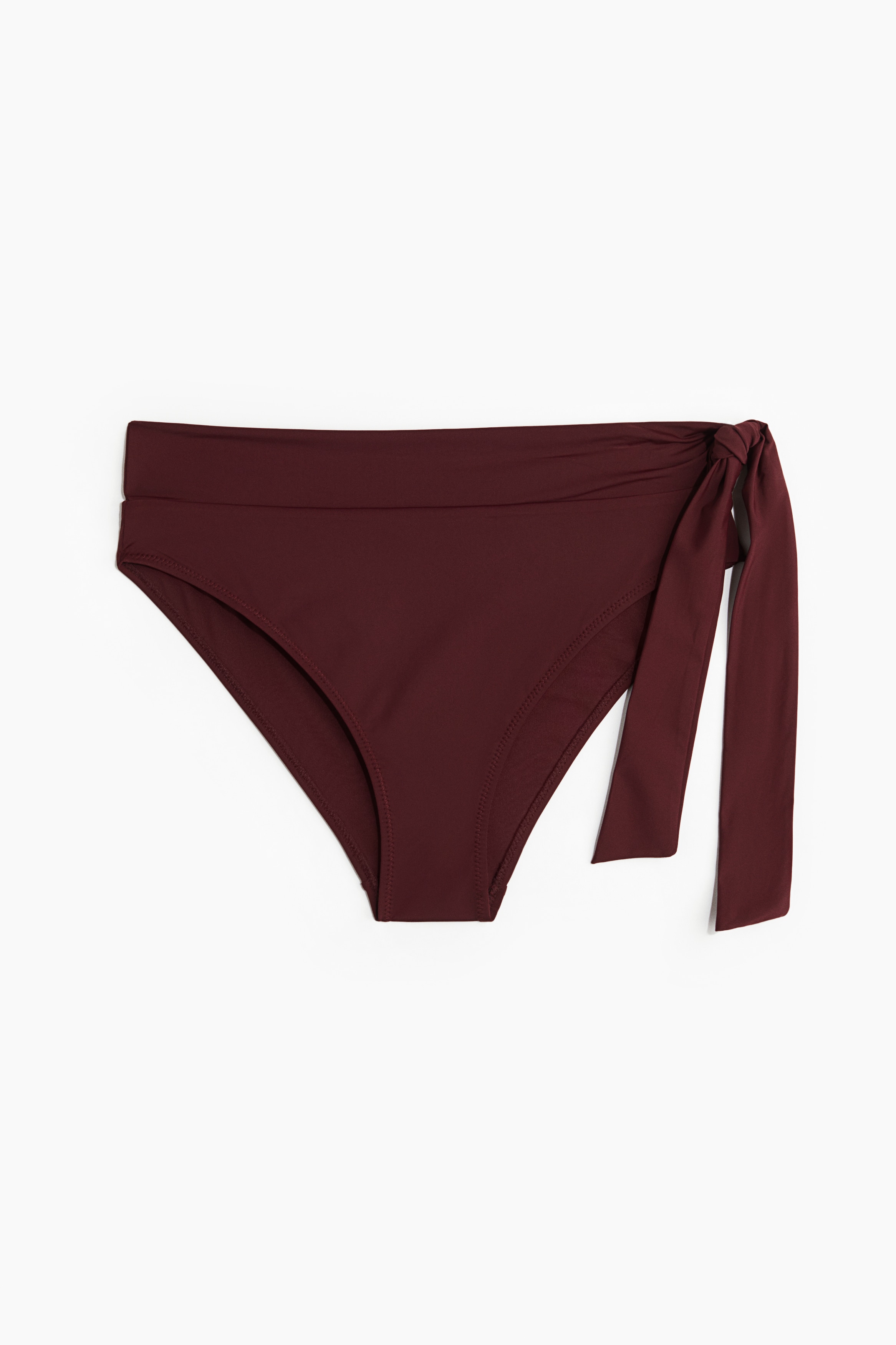 Tie-Detail High Waist Bikini Bottoms - Burgundy