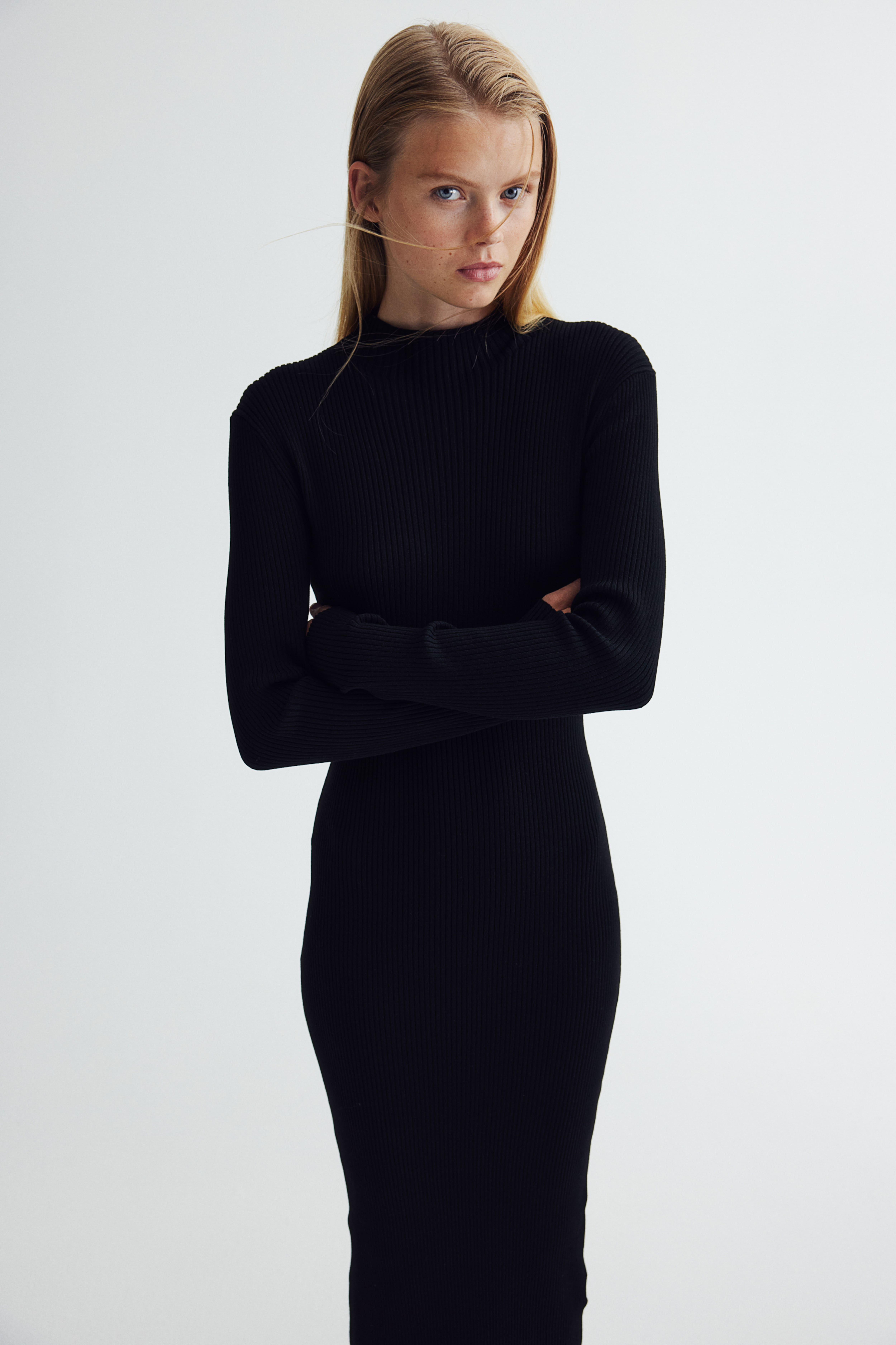 Black Midi Dresses Long Sleeve Bodycon Satin H M GB