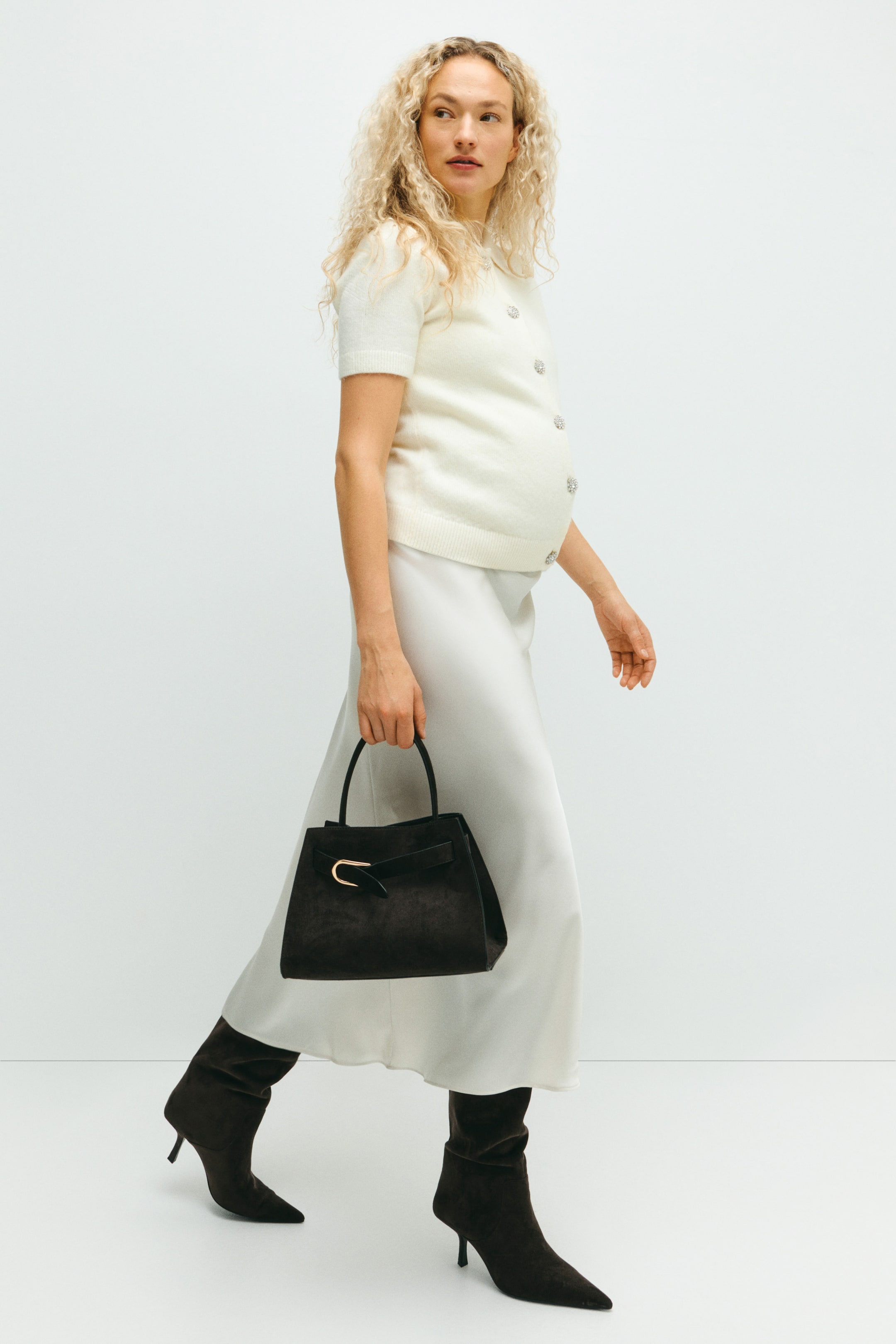 View larger image: MAMA Rhinestone-button cardigan - Cream - Ladies | H&M SG 2