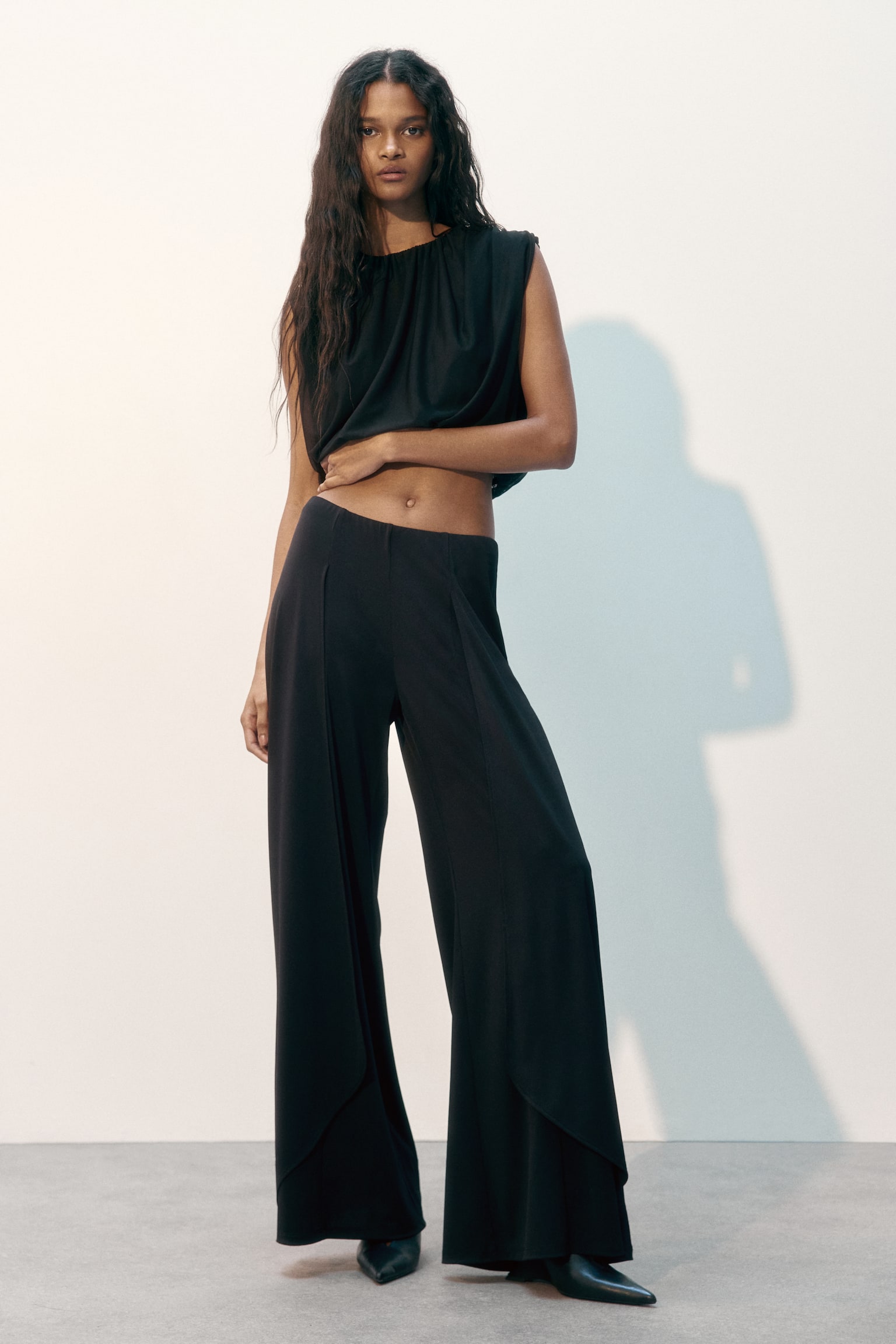 Wide jersey trousers - Black/Rust red - 1