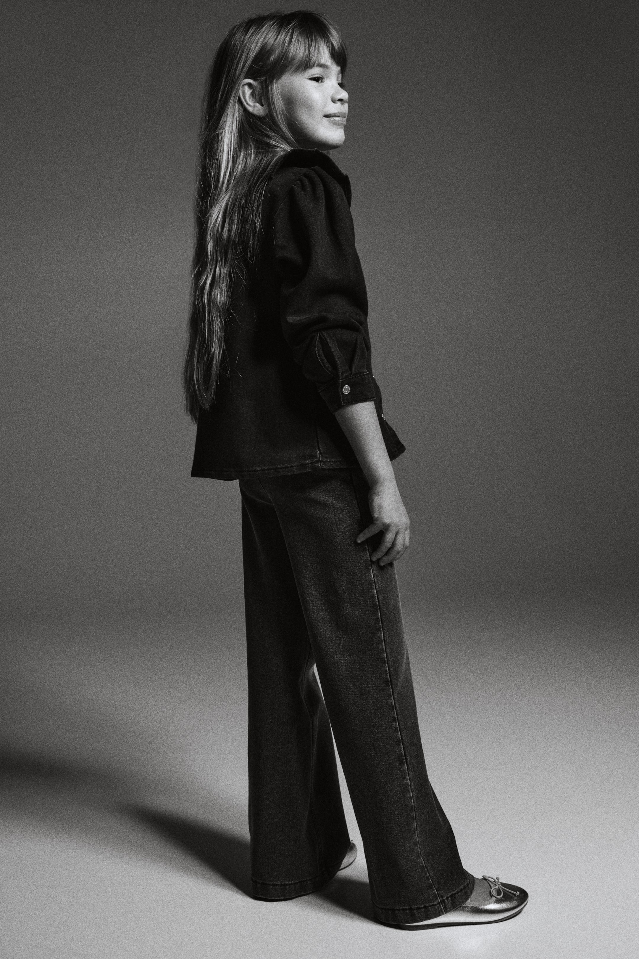 View larger image: Wide Denim-look Pants - Denim gray - Kids | H&M CA 3