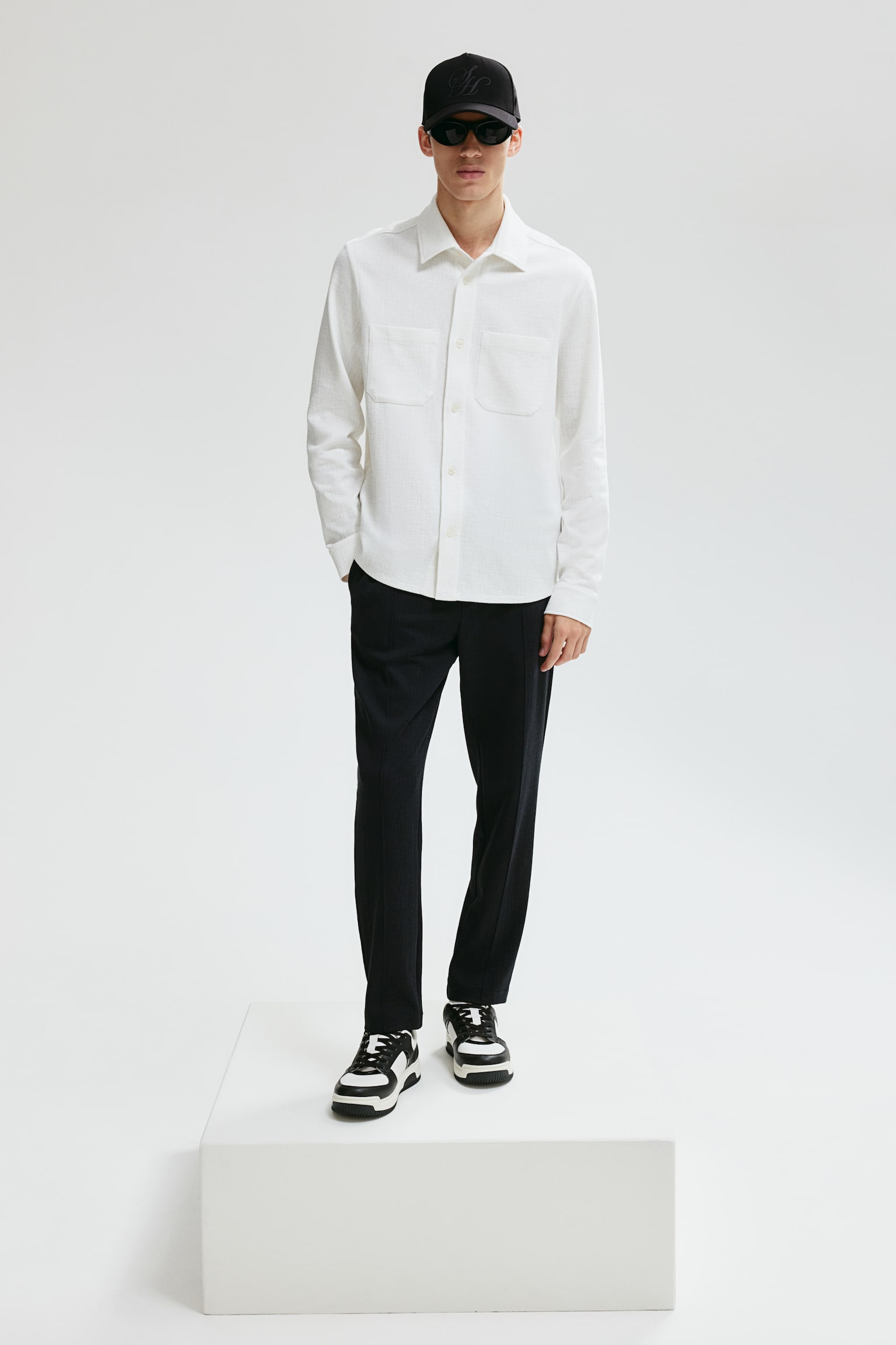 Regular Fit Structured overshirt - White/Black - 7