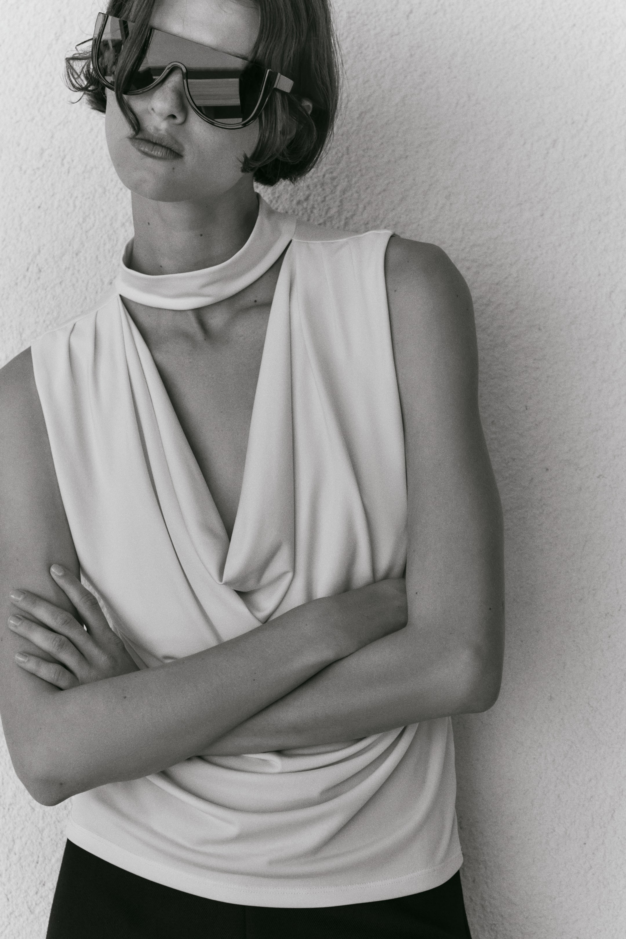 Draped Top with Stand-Up Collar
