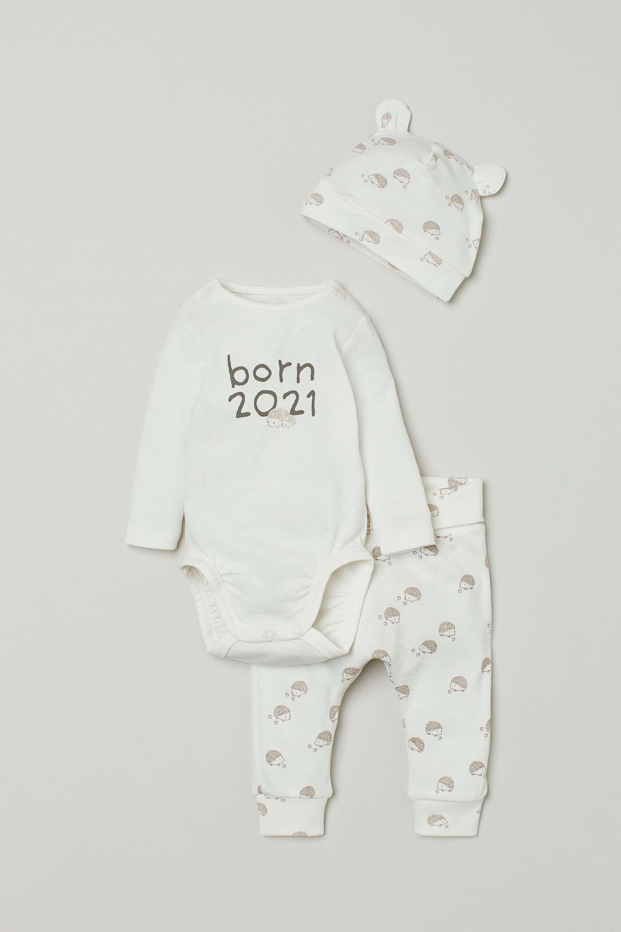 View larger image: 3-piece cotton jersey set - Natural white/Born 2021 - Kids | H&M GB 1