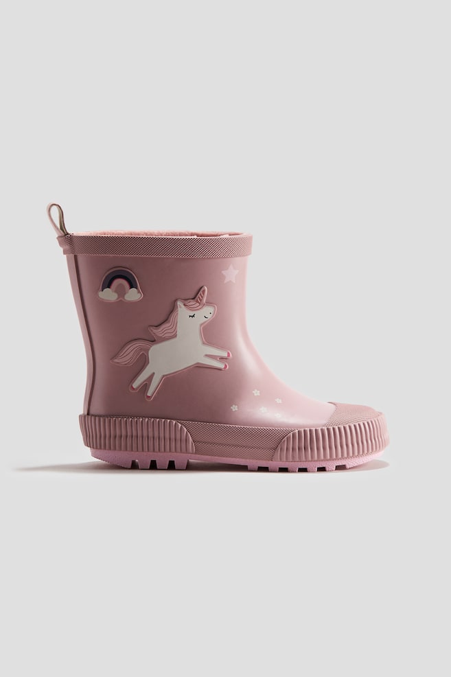 Fleece-Lined Rubber Boots - Light dusty pink/unicorn/Cream/floral - 1