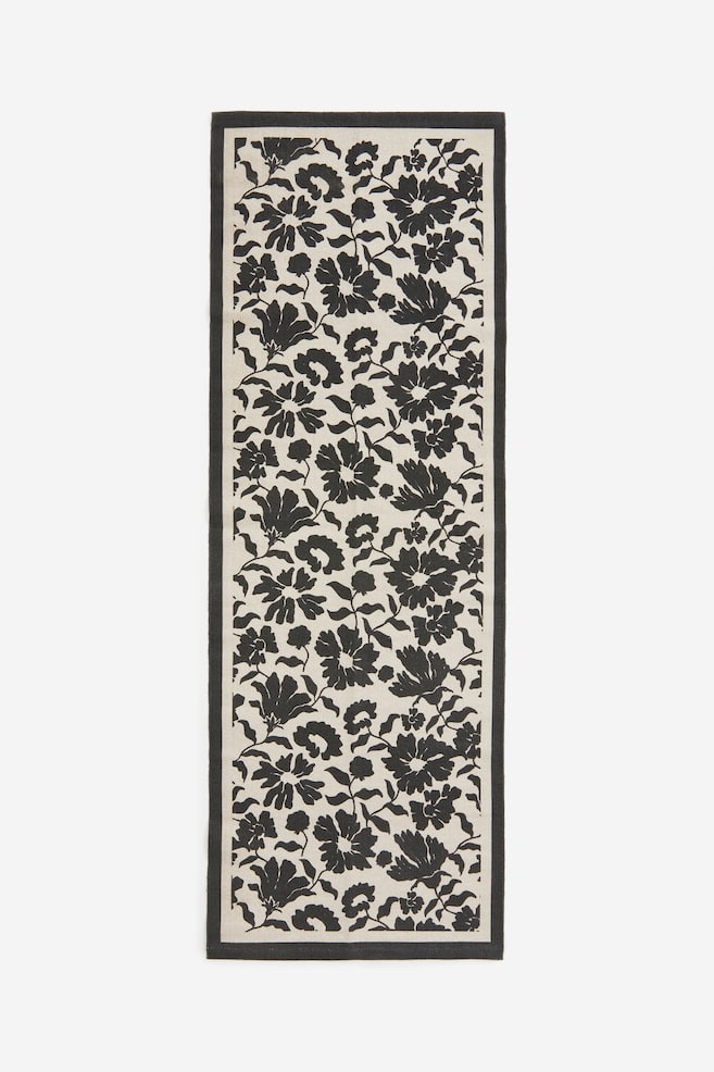 Floral cotton canvas rug - Black/Floral - 1