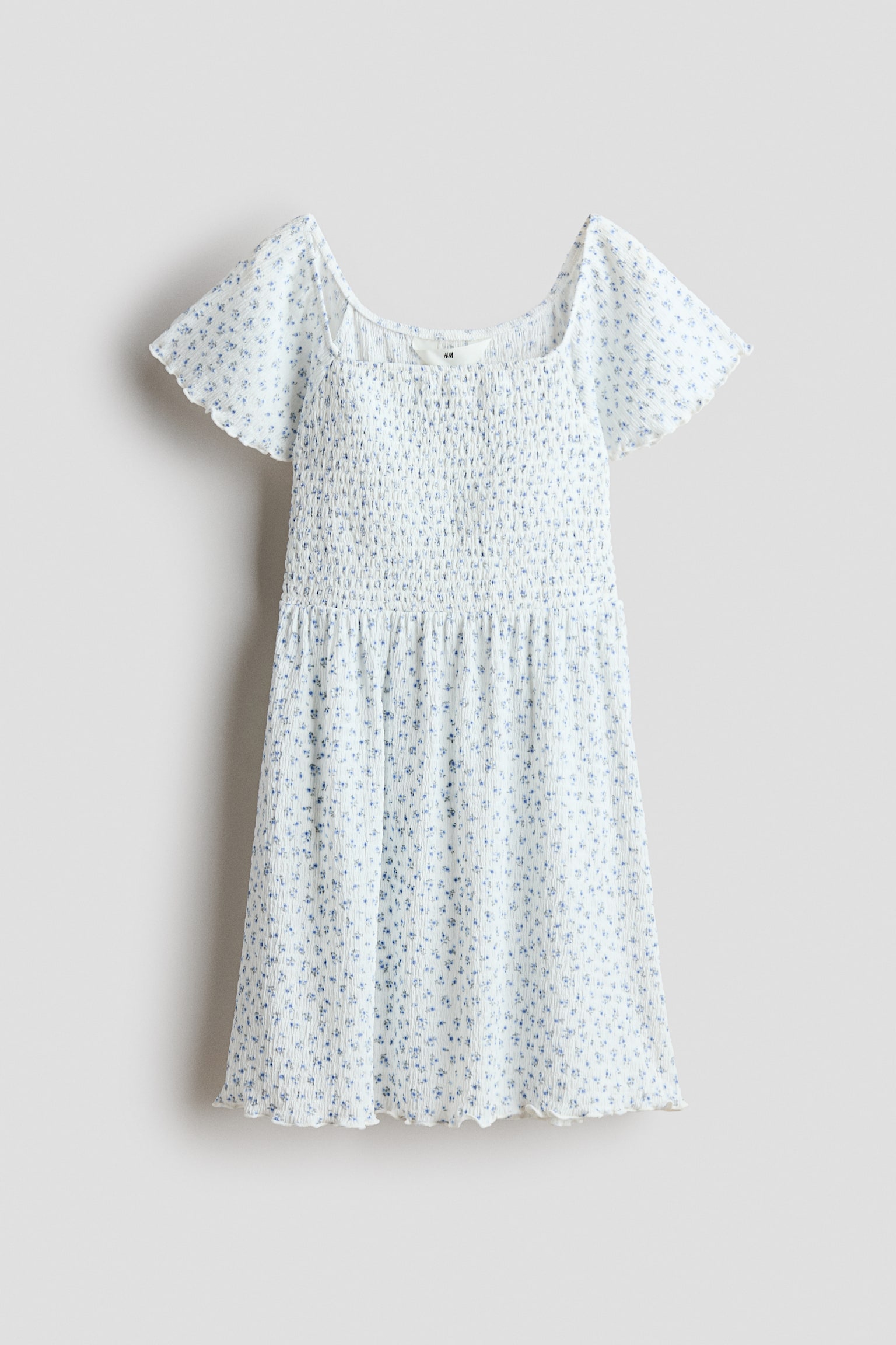 シャーリングトップワンピース - ホワイト／ブルーフローラル