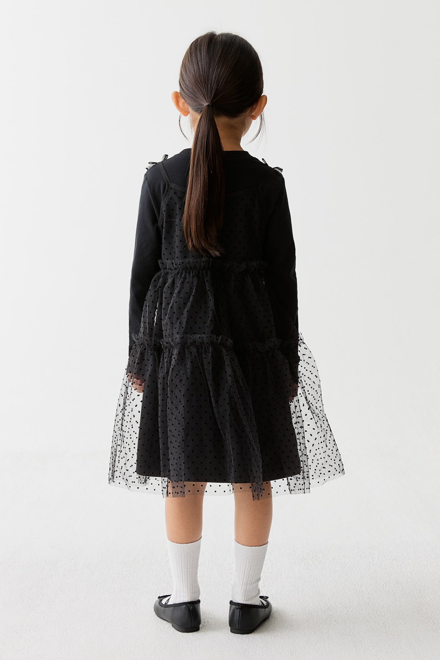 長袖チュールワンピース - ブラック/ホワイト - 5