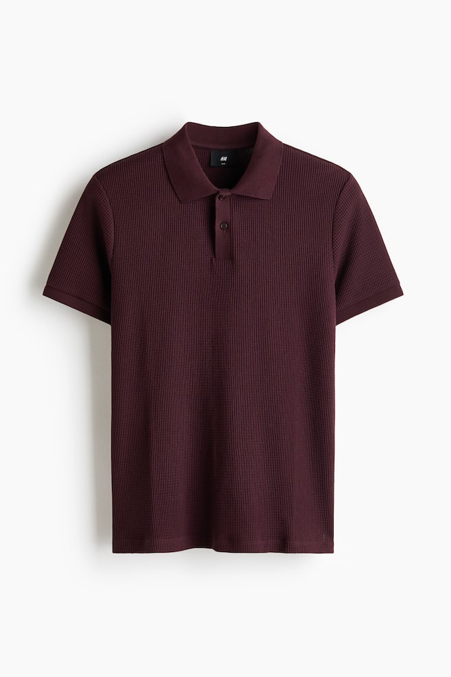 Slim Fit Waffle-knit polo shirt - Burgundy/Dark brown/Cream/Dark mole/Dark khaki green - 1