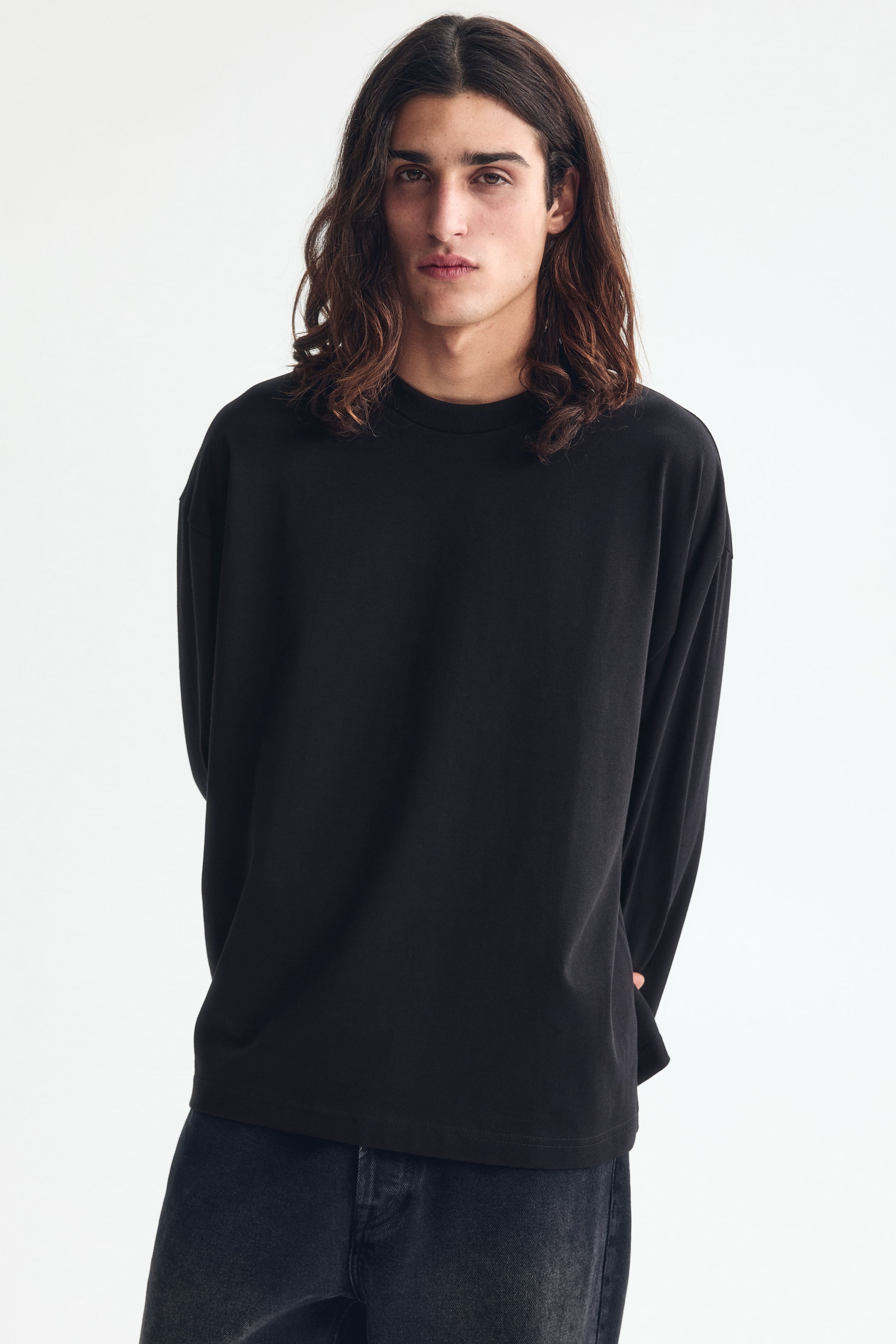 Мужские рубашки H&M Oversized Long-Sleeved Jersey Shirt — фото 6