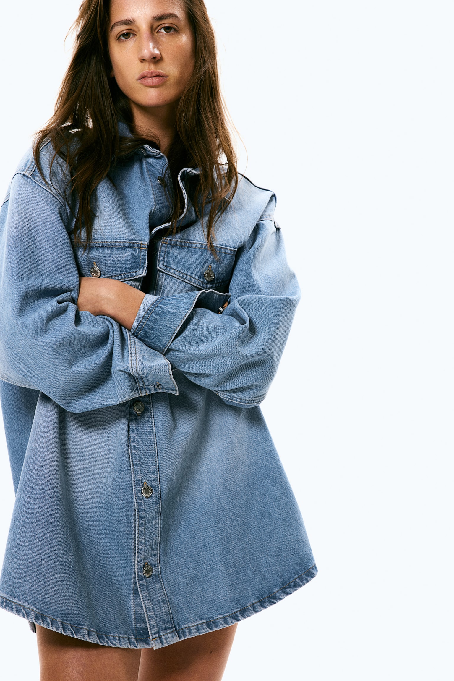 Oversized denim shirt - Light denim blue/Dark denim blue/Black/Denim blue - 1