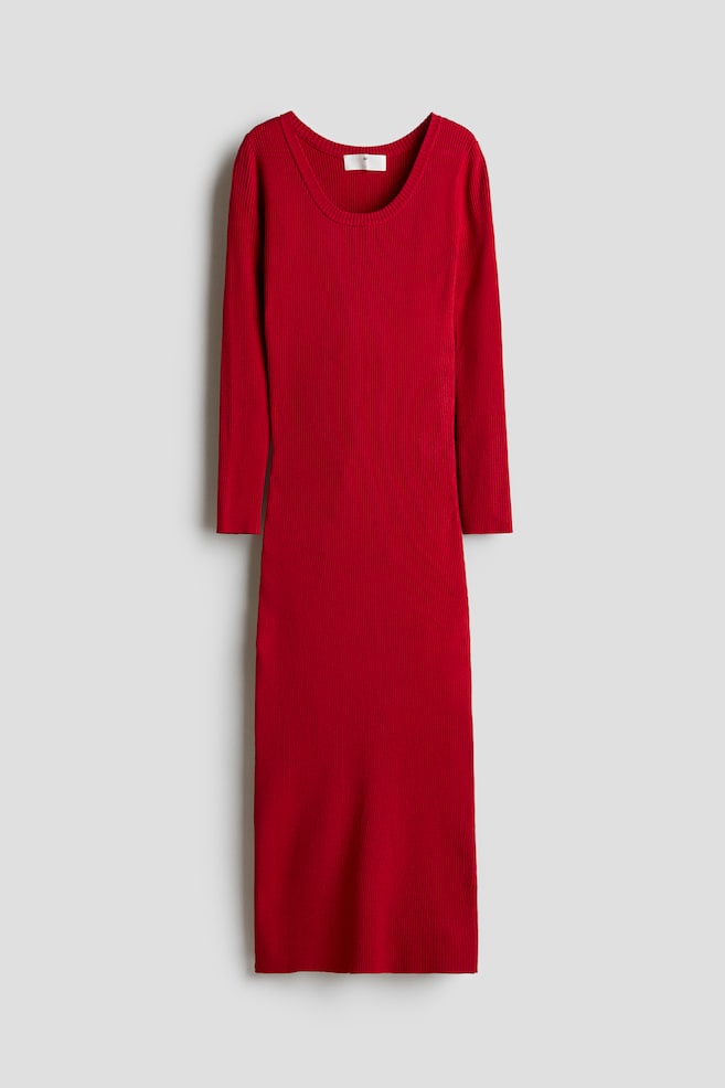 Abito in maglia a coste - Rosso/Crema - 1