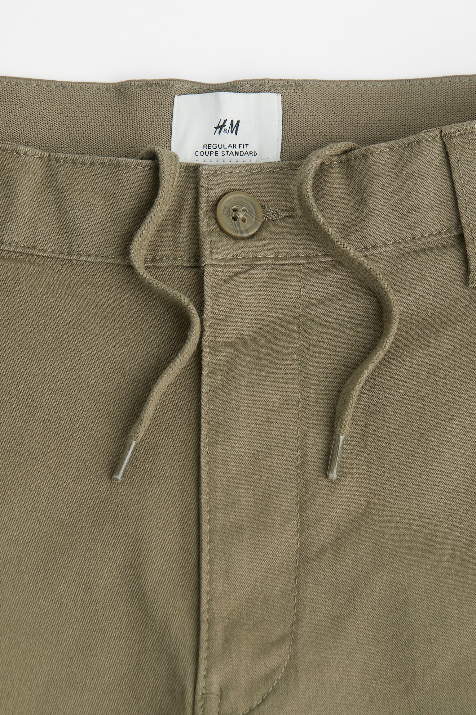 Regular Fit Cotton Chino Shorts - Khaki green/Light beige - 2