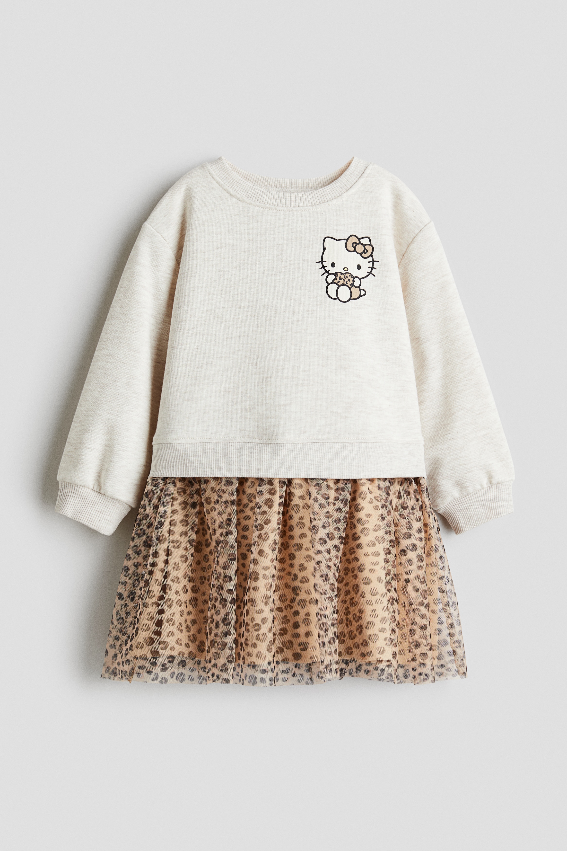 Sweatshirtkjole med trykk og tyllskjørt - Lys gråmelert/Hello Kitty/Lys rosa/Minni Mus/Marineblå/Sanrio/Hvit/Frost/Cream/Gabby's Dollhouse