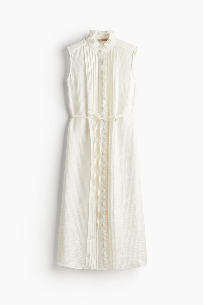 Mousseline jurk met volantrandjes - Wit - 1