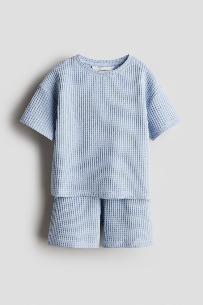 2-Piece Waffled Jersey Set - Light blue/Light dusty green - 1